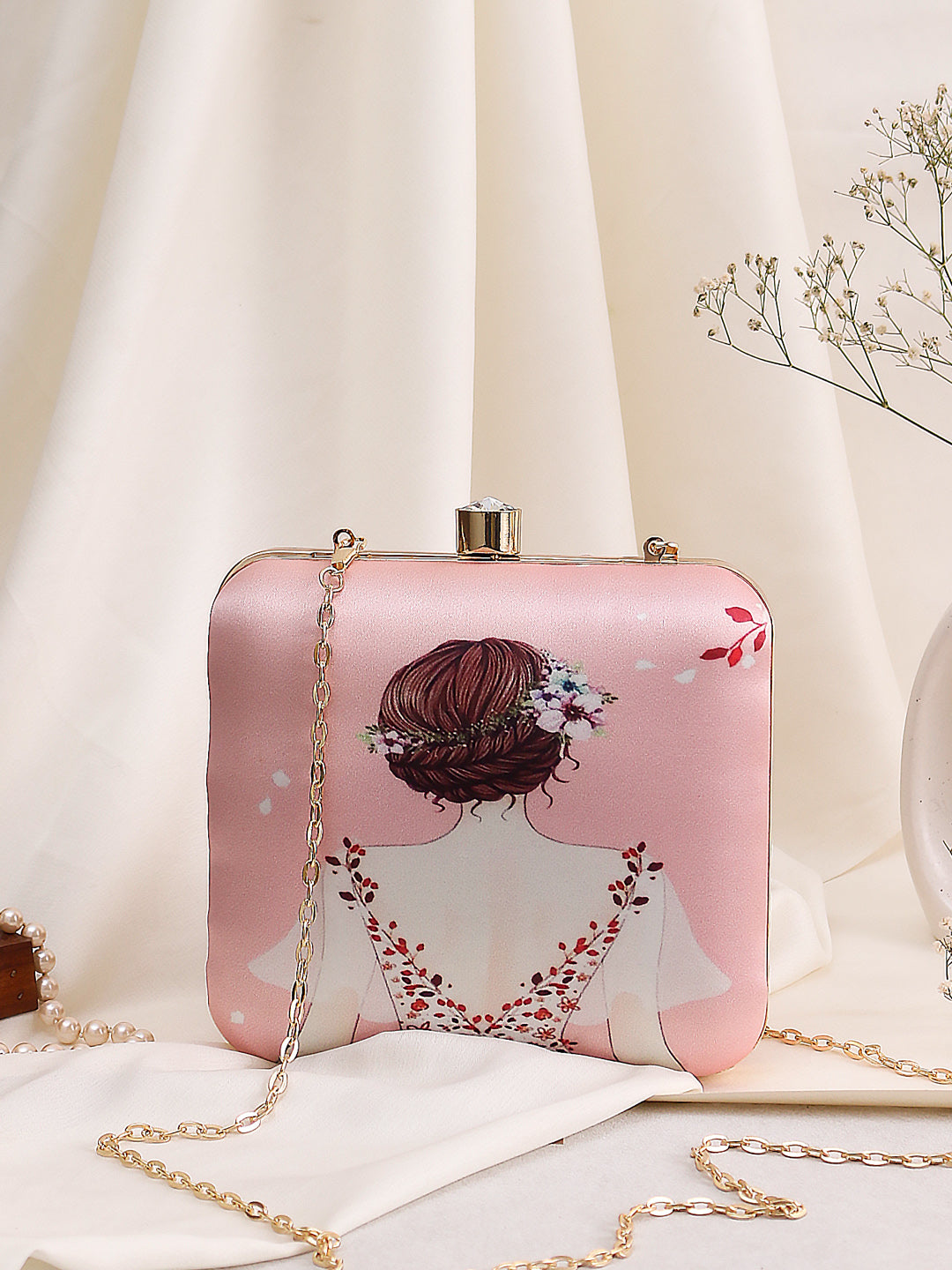 feminine designer printed clutch
