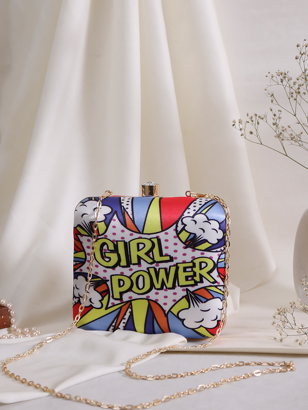 girl power digital printed clutch