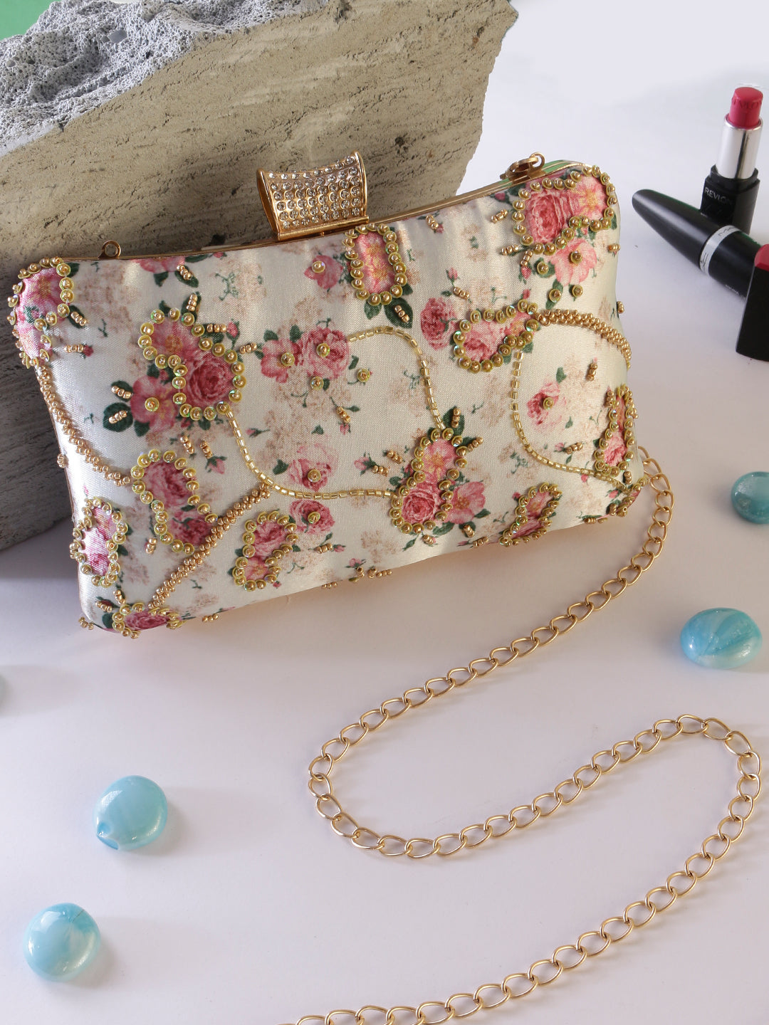 Swisni printed embroidered clutch bag
