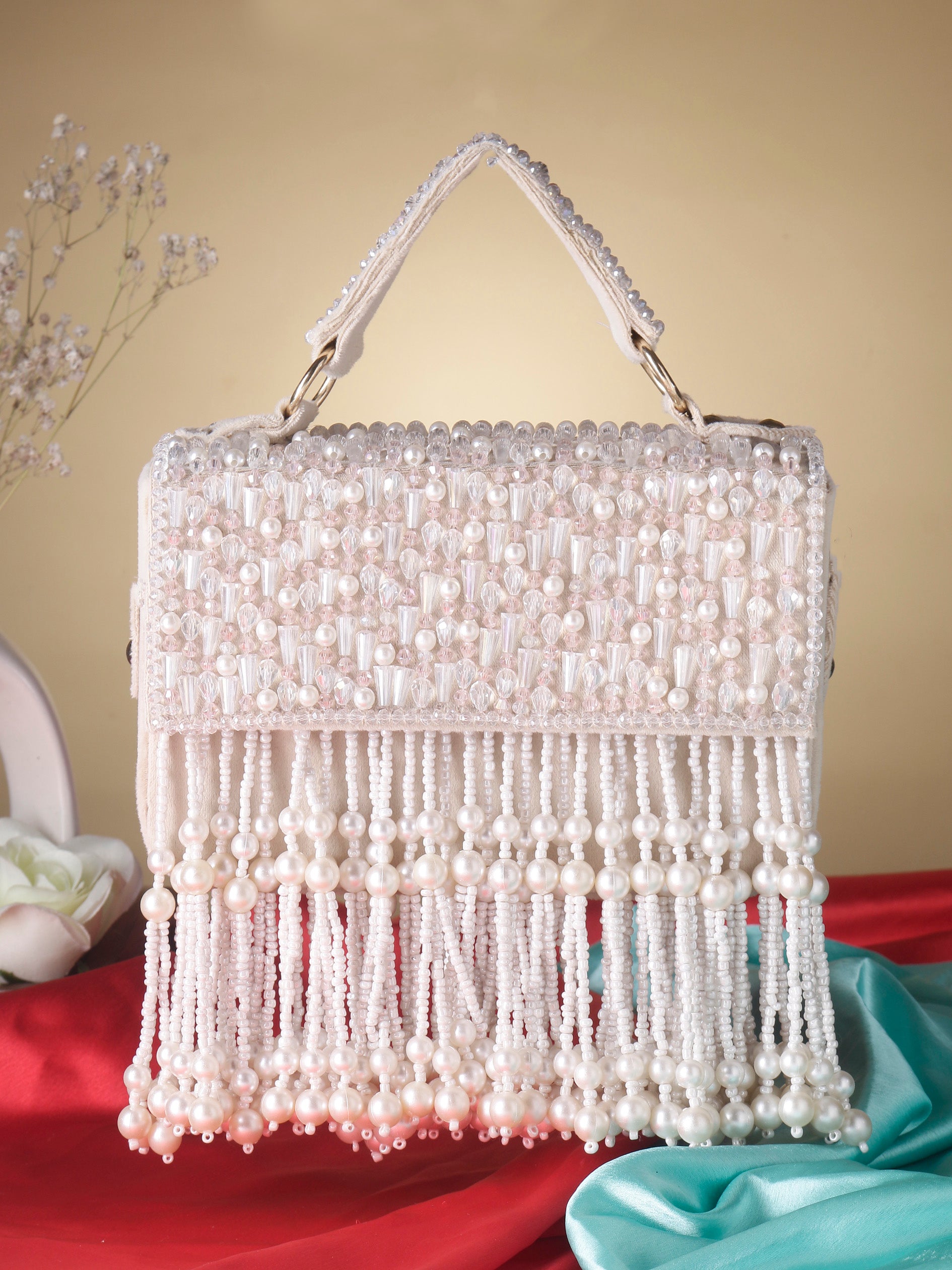 Swisni white luxury embroidered bag