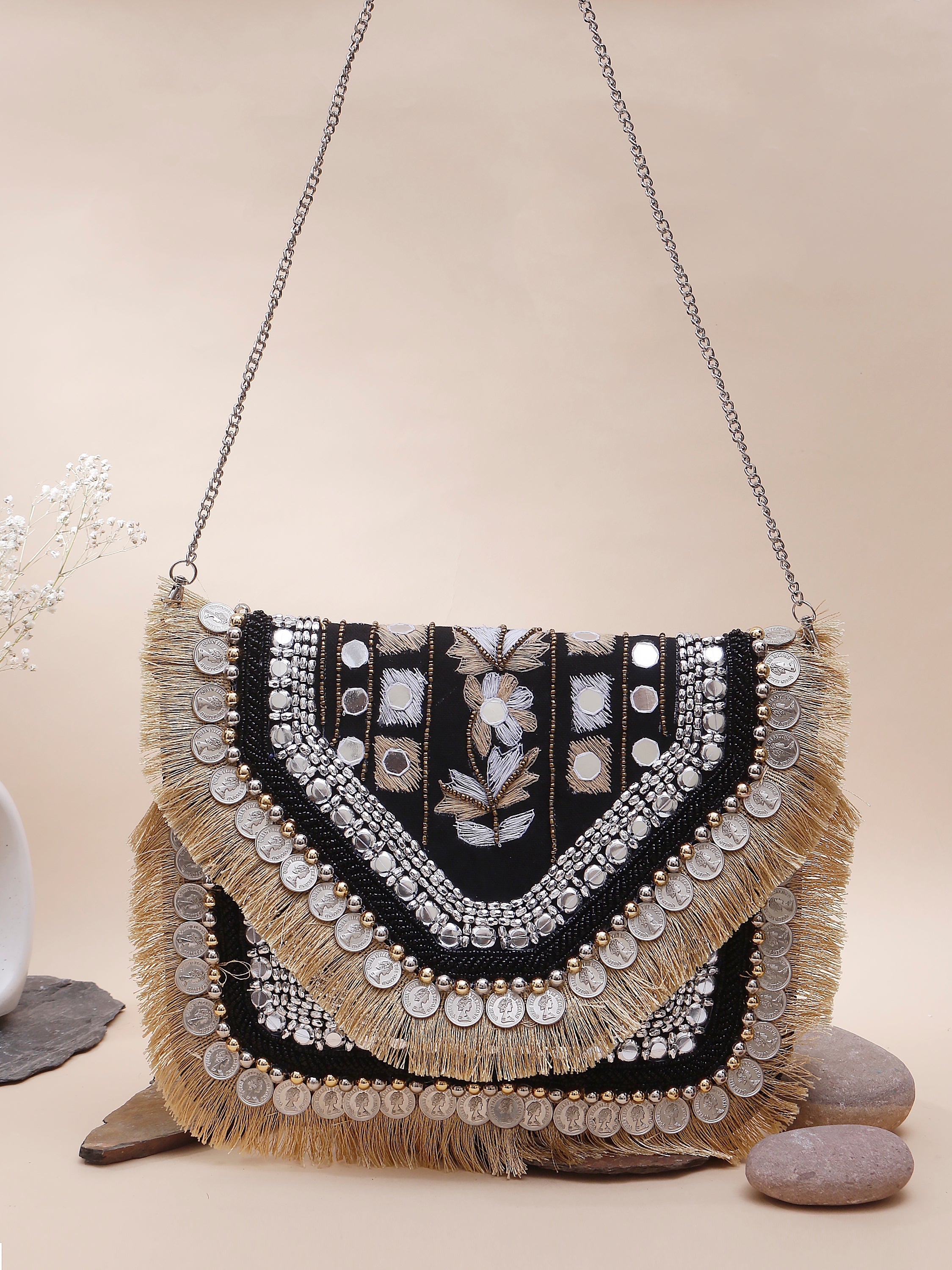 Swisni black banjara boho bag