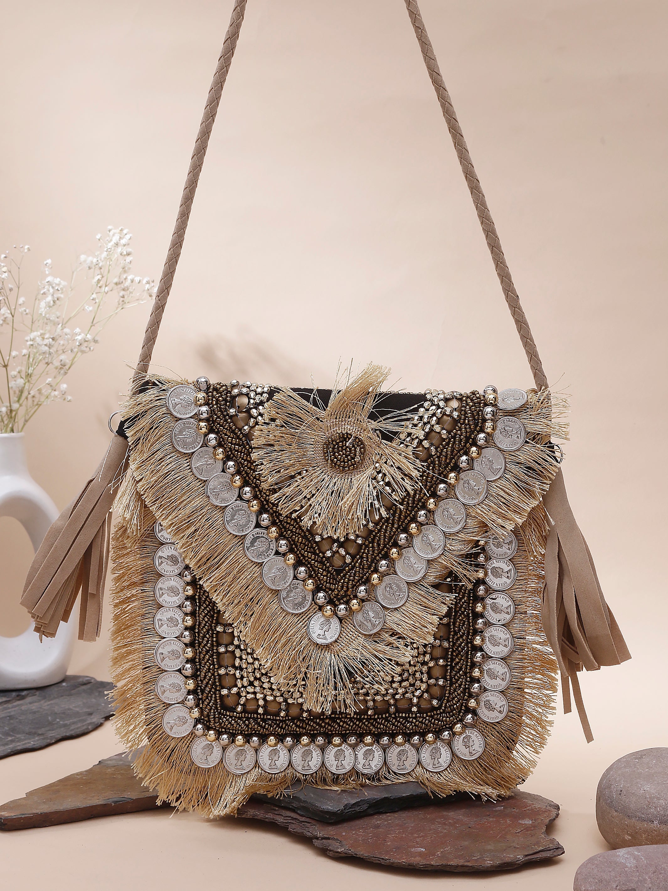 Swisni mini golden banjara boho bag