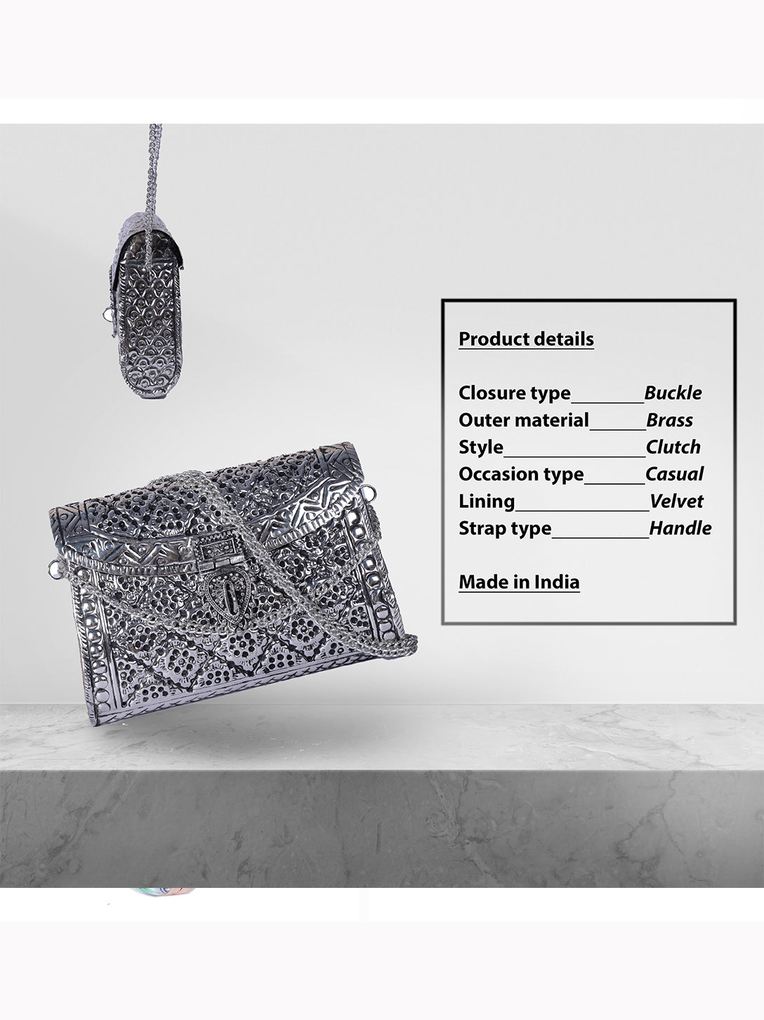 VRPS Brass Clutch | Handcrafted Ethnic Bag | SWIS-1360 | Additional Angle