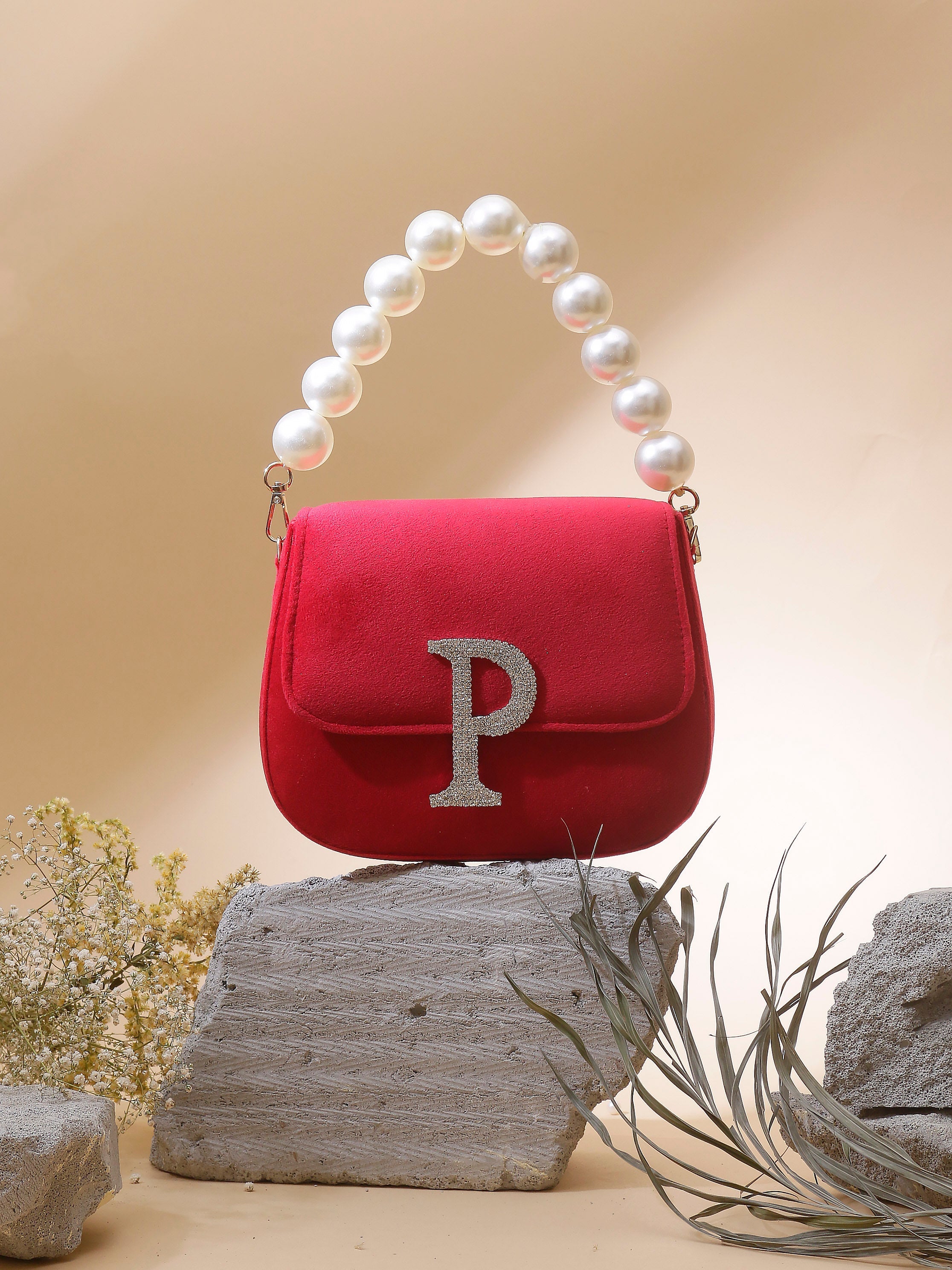 Swisni red monogram alphabet clutch bag