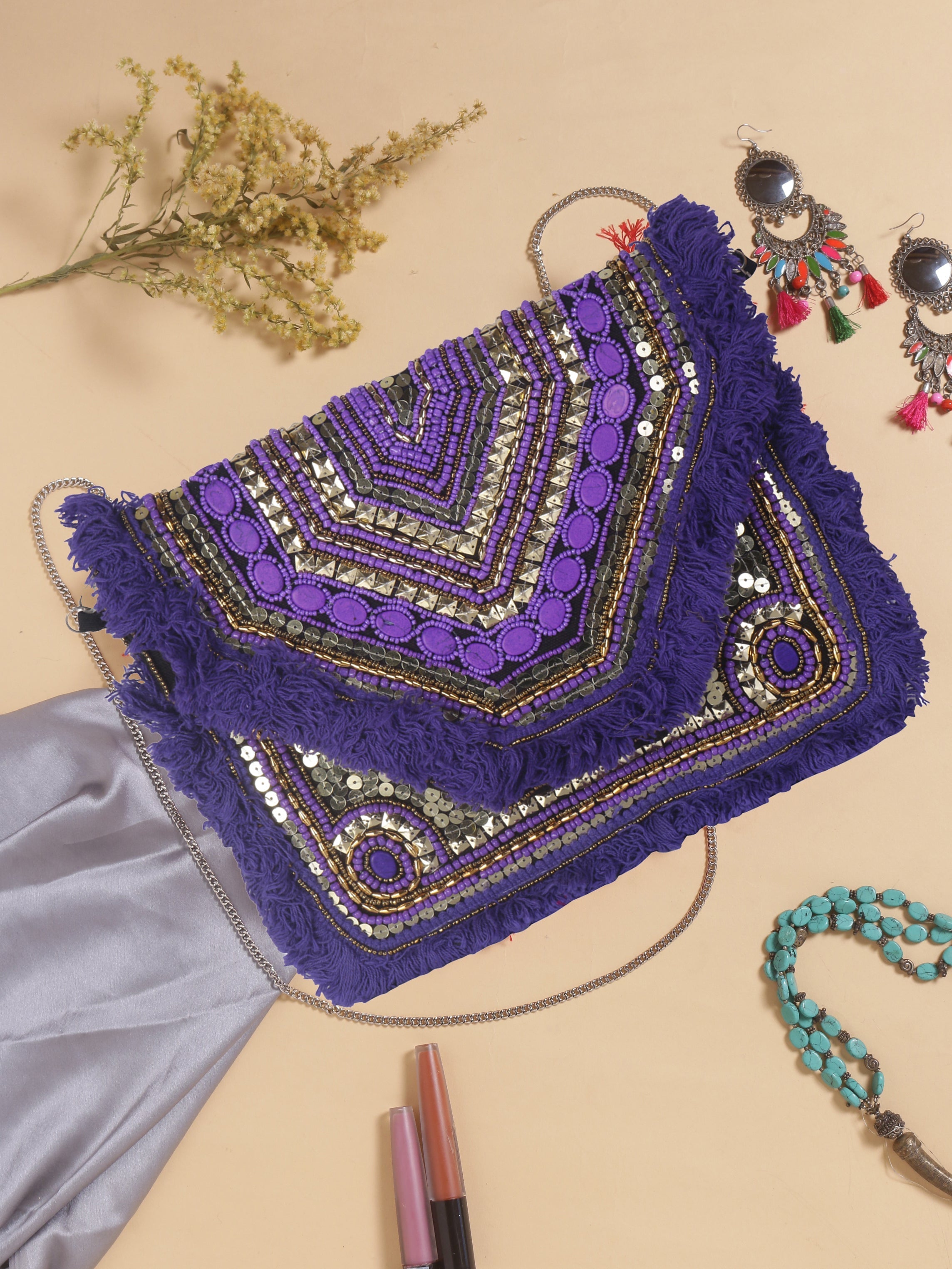 Swisni purple banjara boho bag