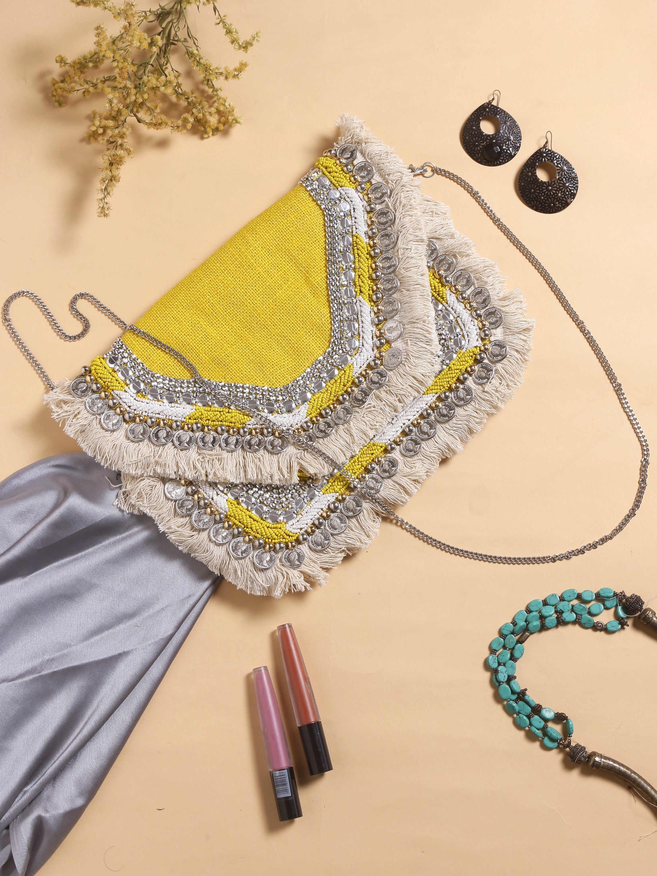 Swisni yellow banjara boho bag