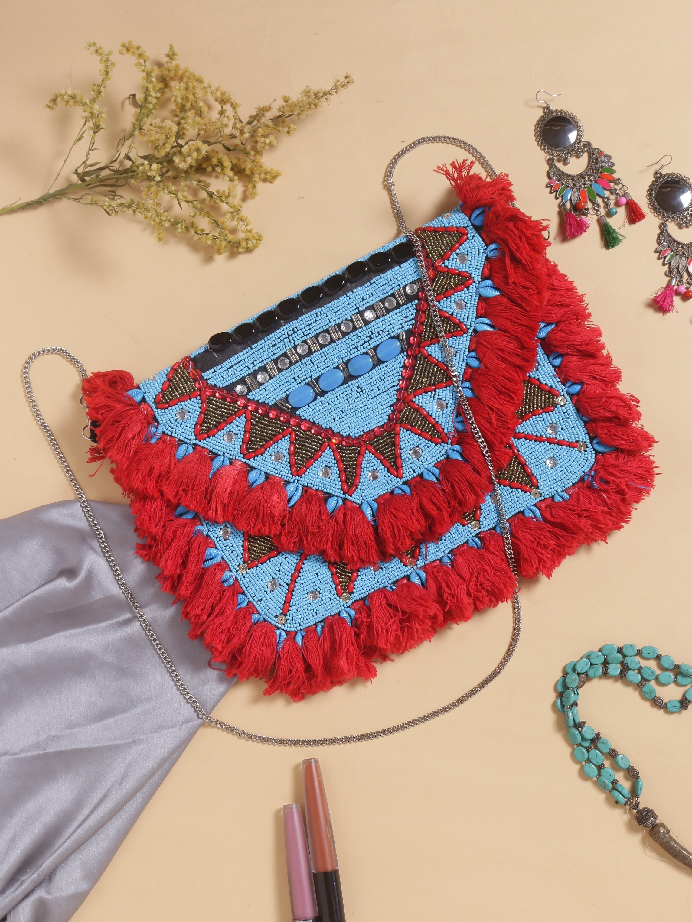 Swisni red banjara boho bag