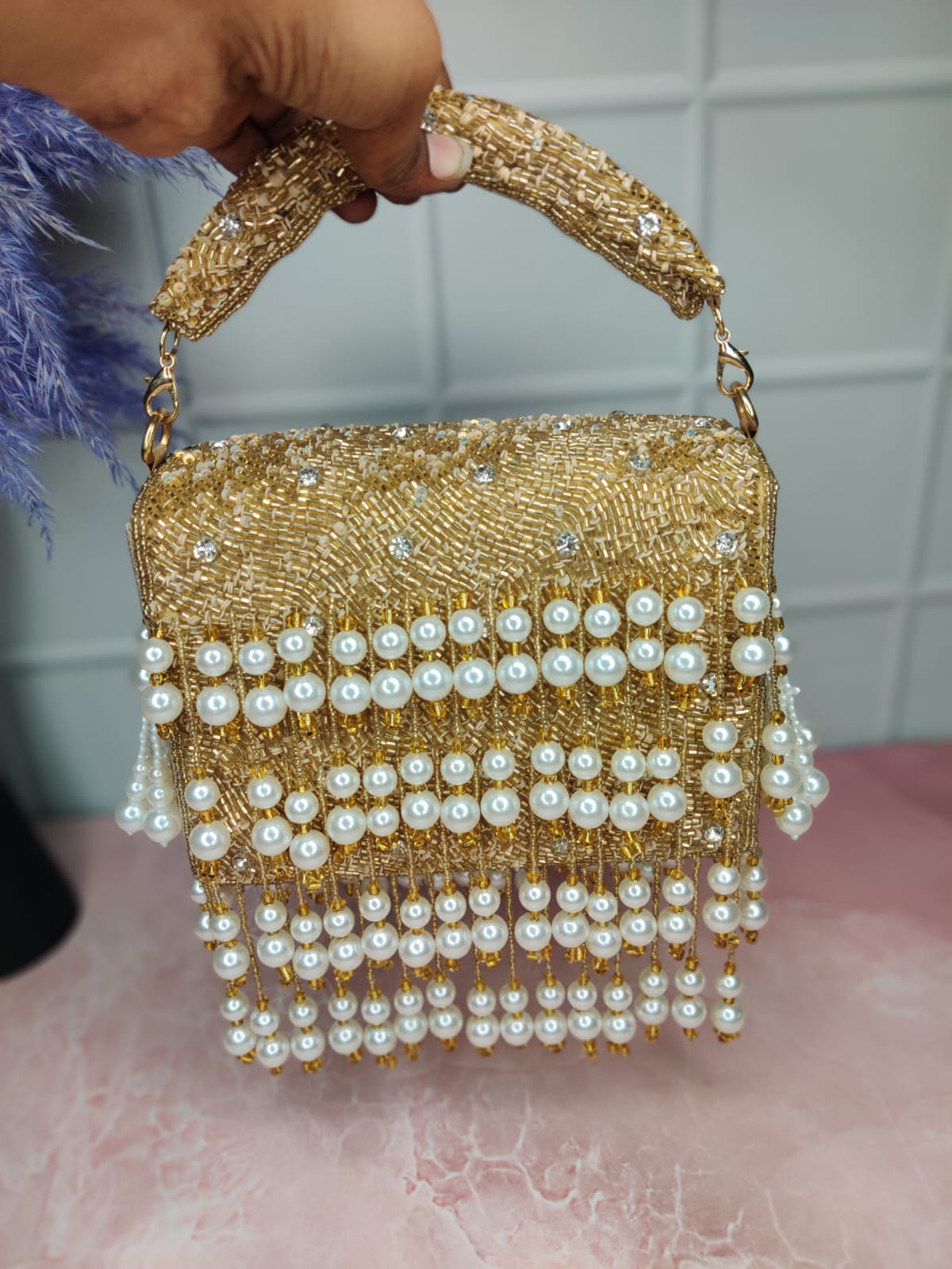 Golden pearl Flap Bag