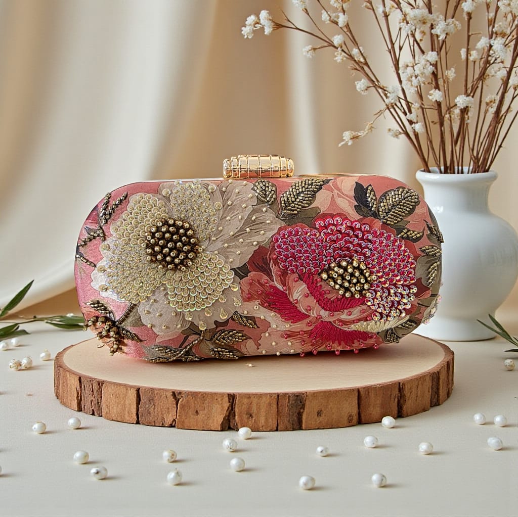 Printed Embroidery  clutch