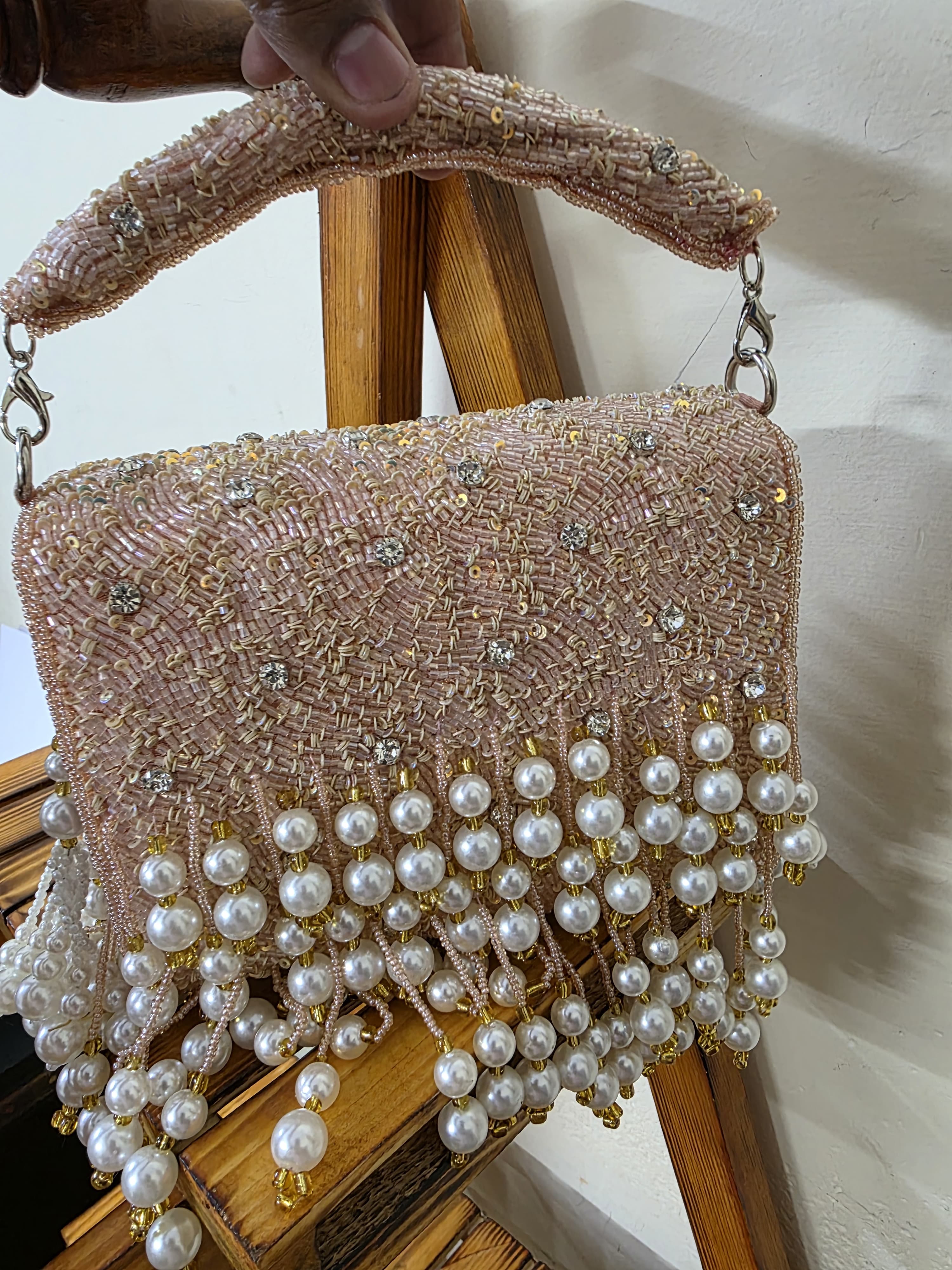 Peach pearl flap bag