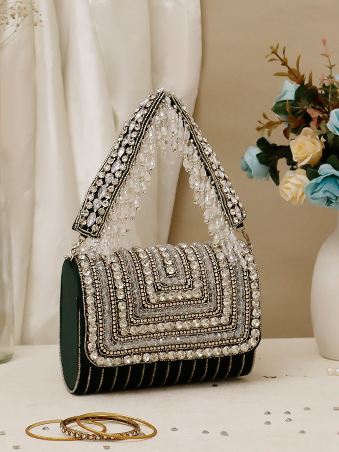 Swisni big green crystal clutch bag