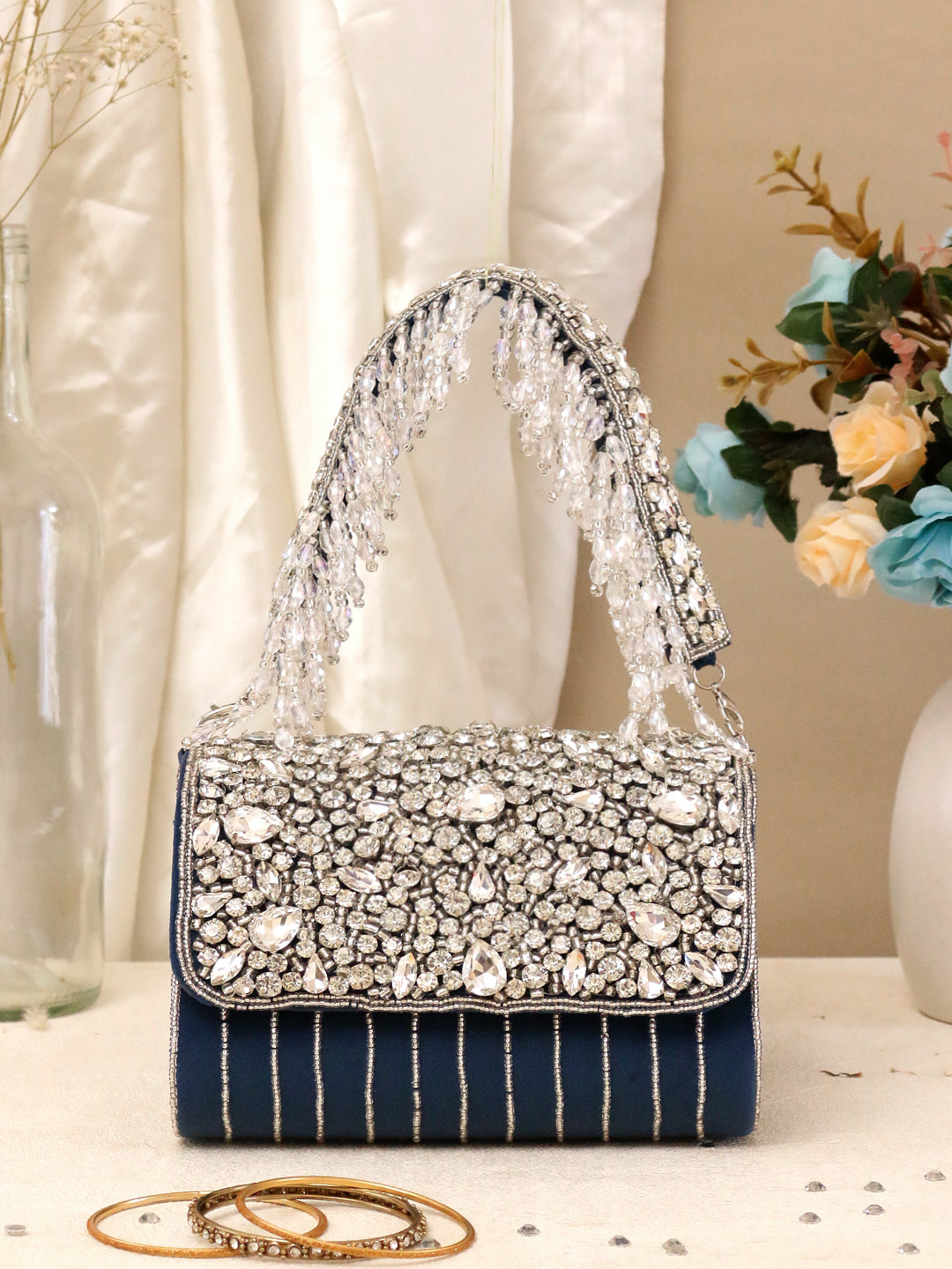 Swisni big blue crystal clutch bag