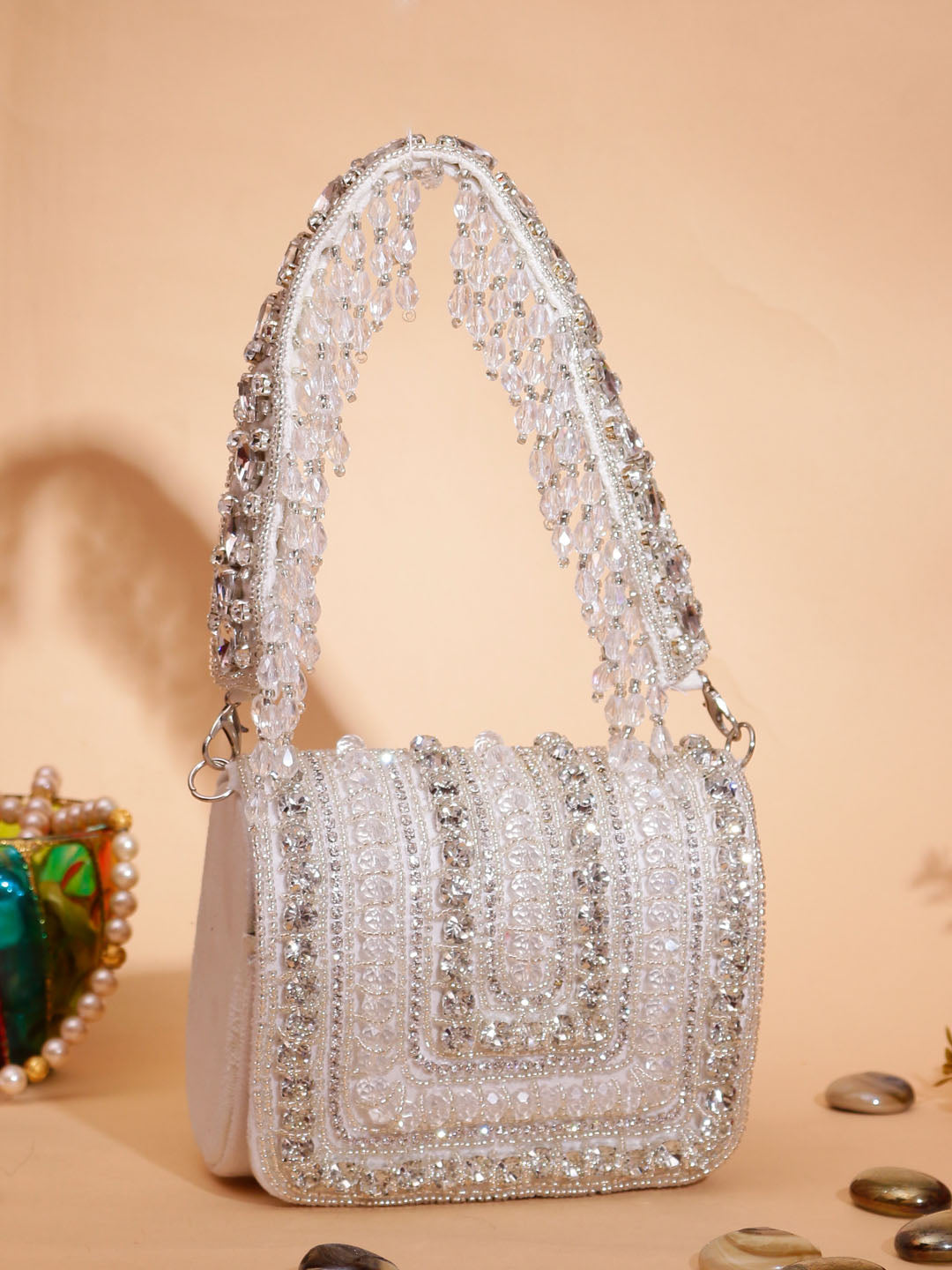 Swisni mini white crystal flap bag