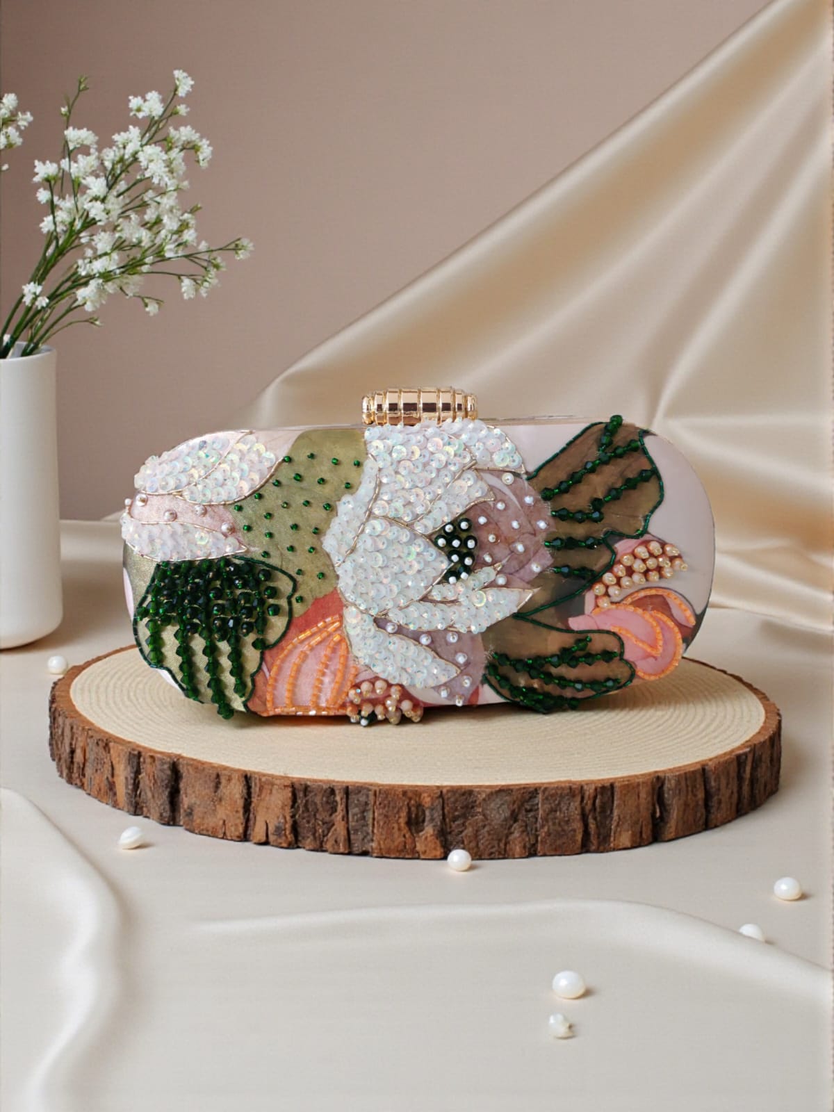 Printed Embroidery Clutch