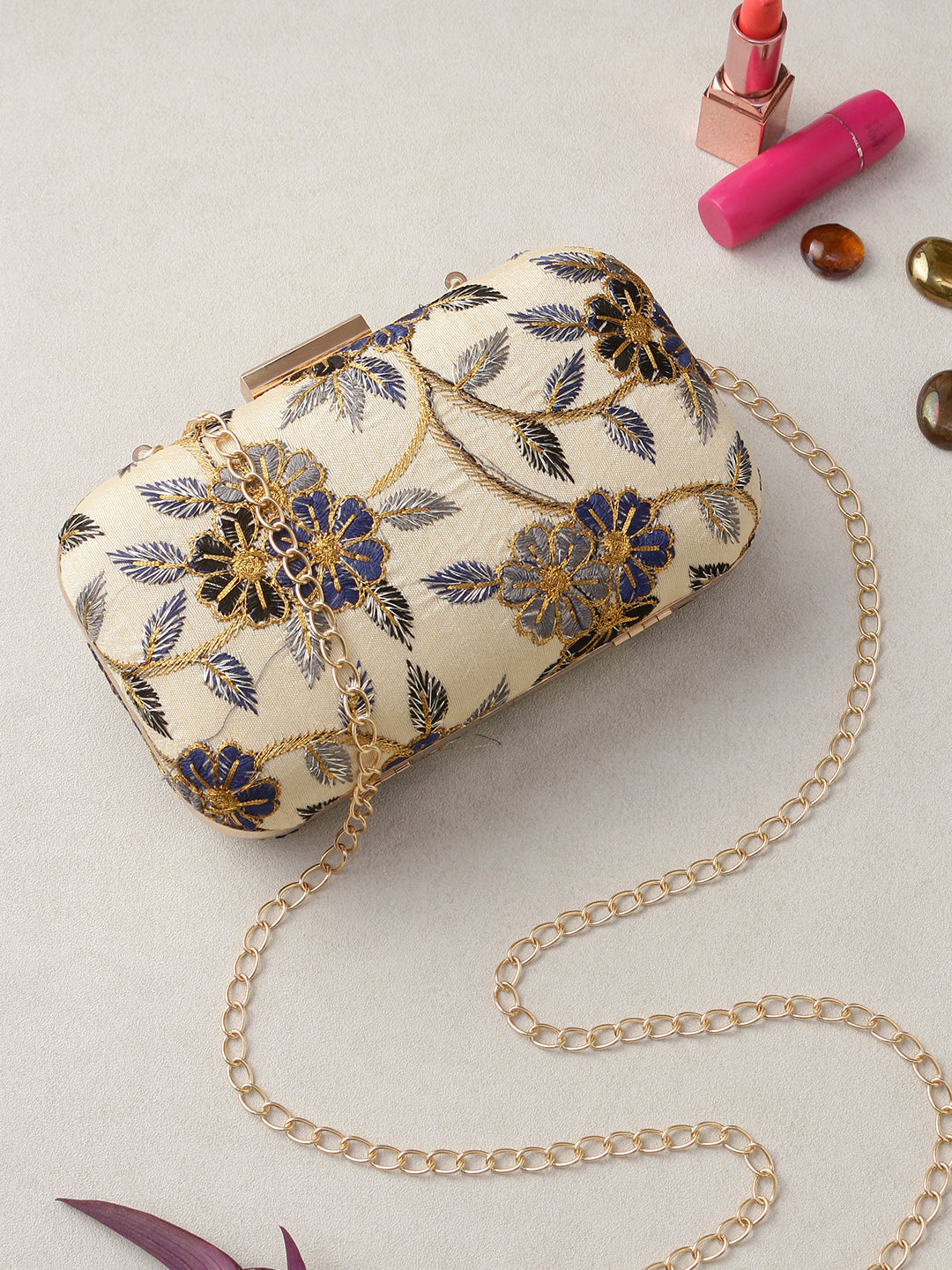 SWISNI FABRIC EMBROIDERED CLUTCH BAG