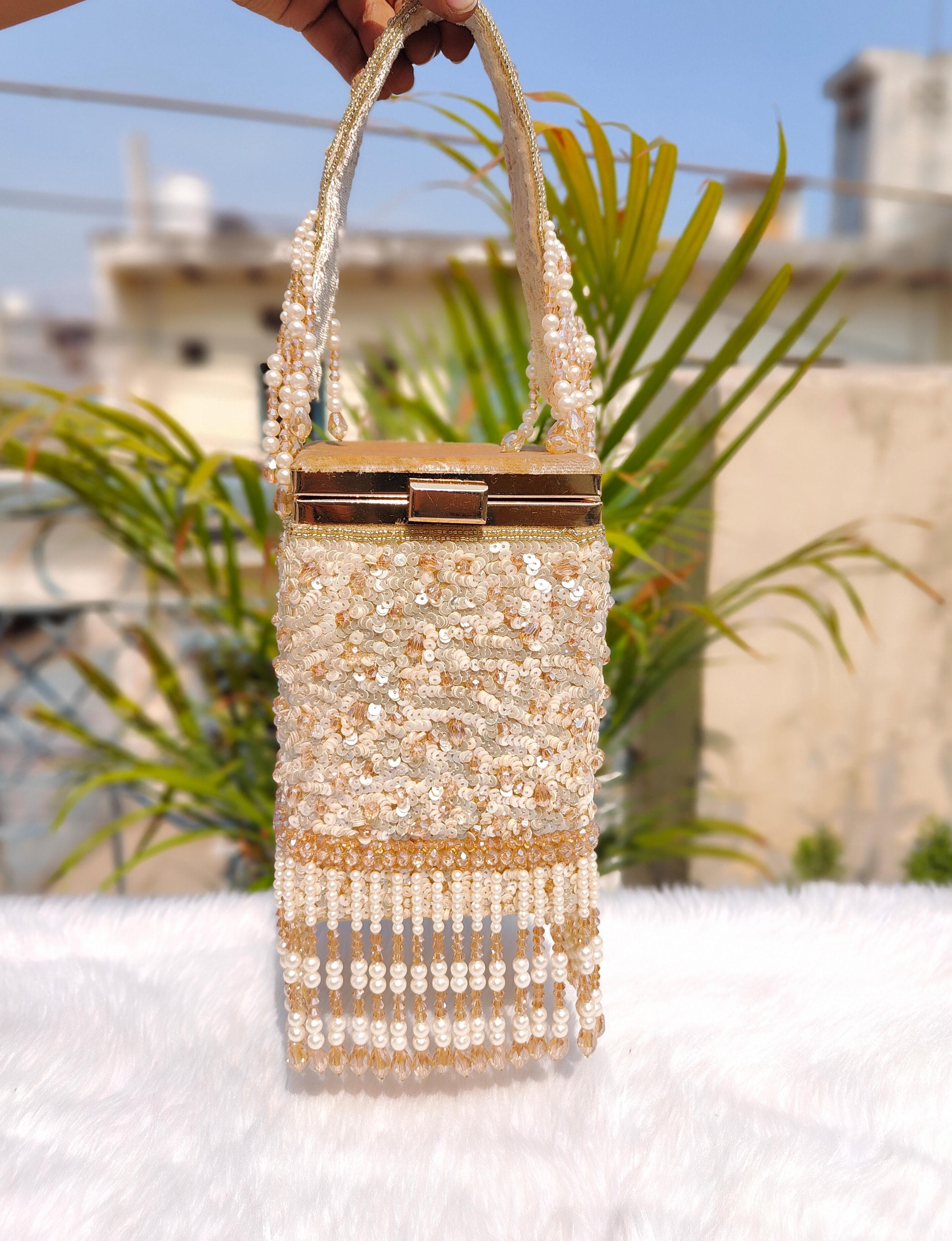 Box Shape Embroidered Clutch