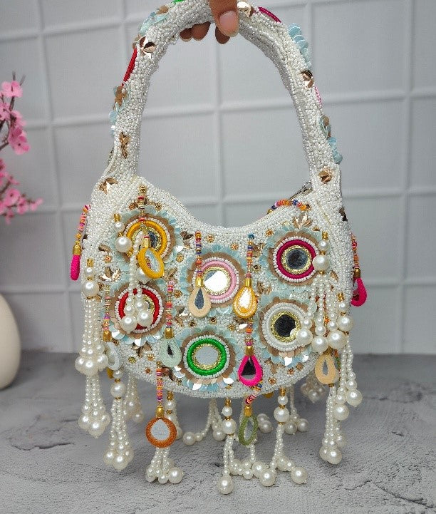 Multi Mirror Embroidered Clutch Bag