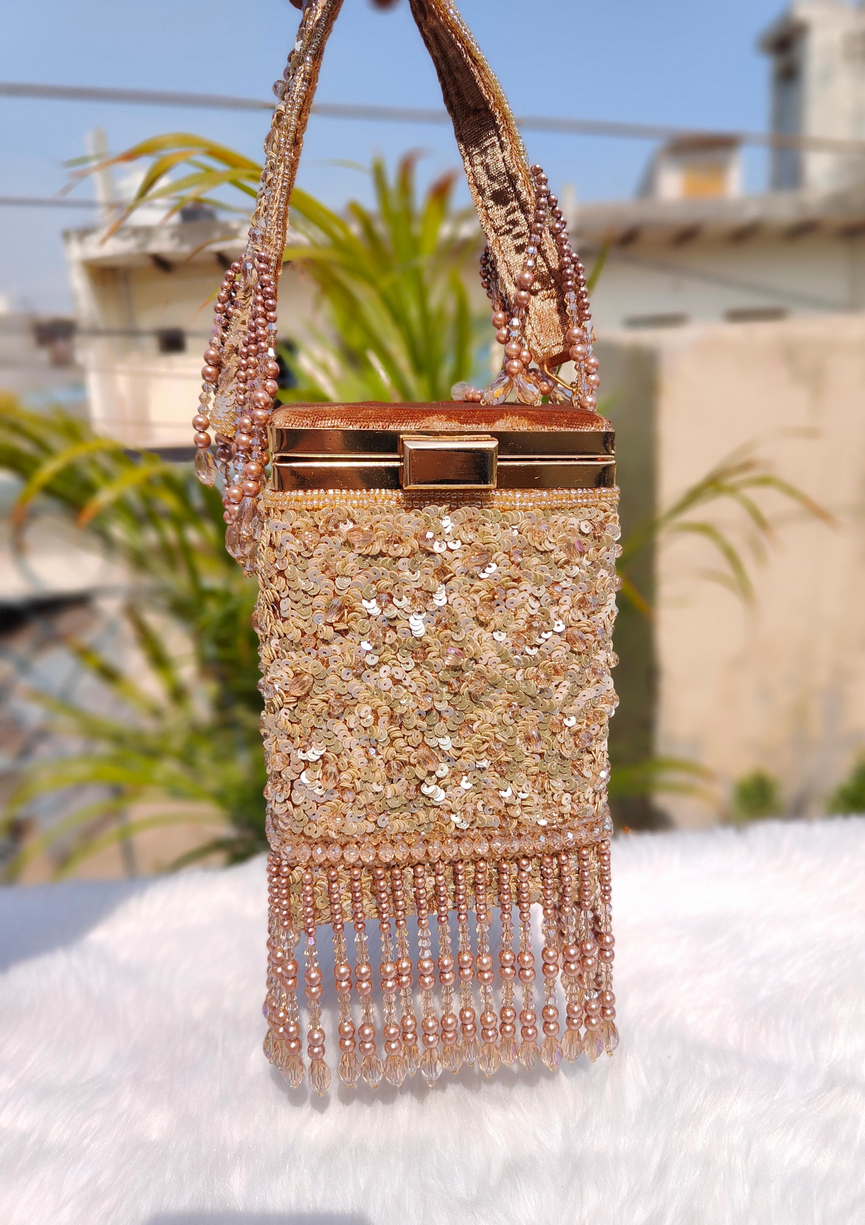 Box Shape Embroidered Clutch