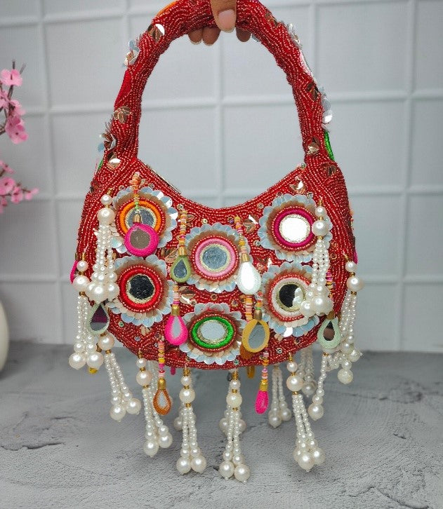 Multi Mirror Embroidered Clutch Bag