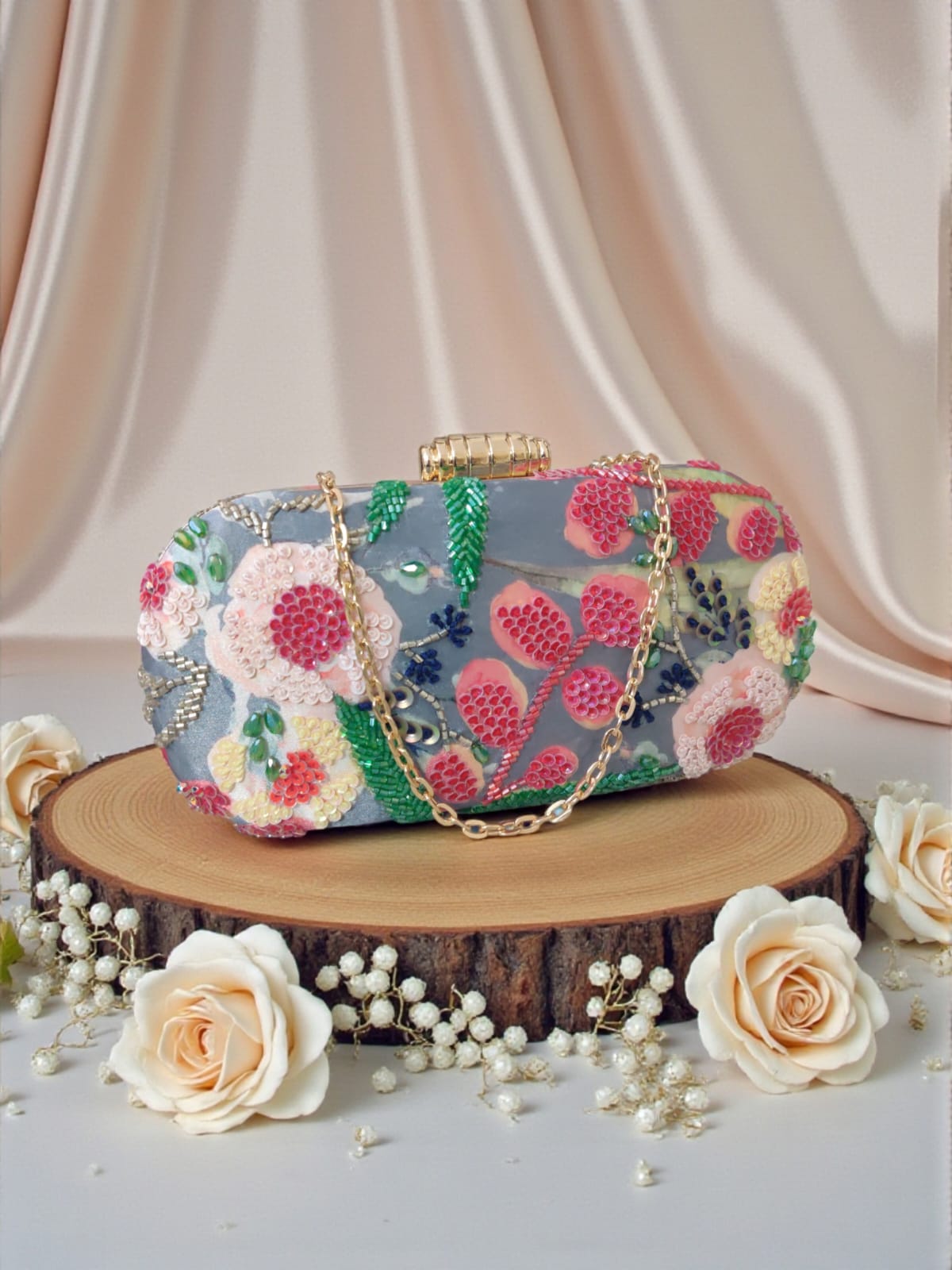 Printed Embroidery Clutch