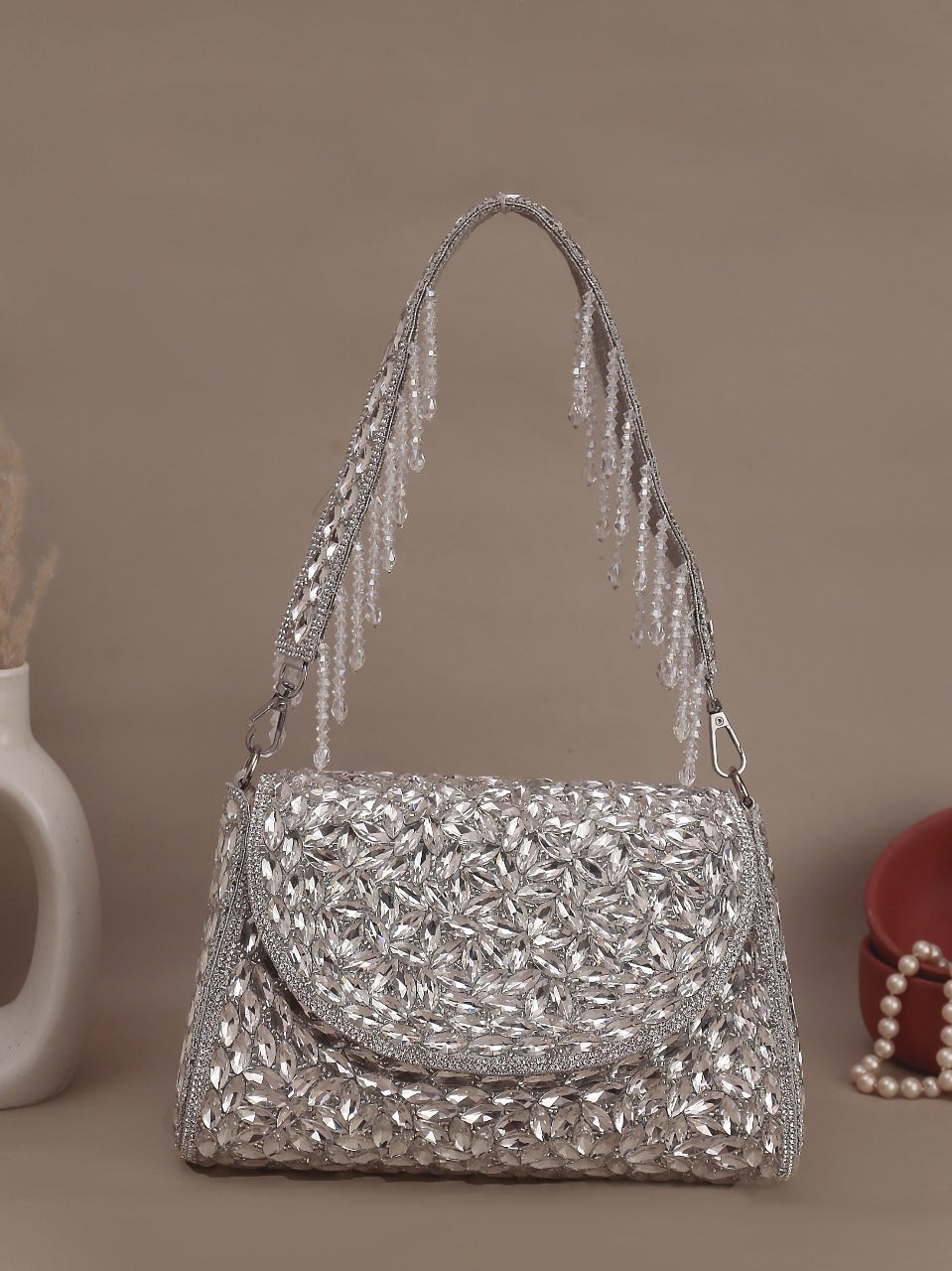 Heavy Crystal Flap Bag