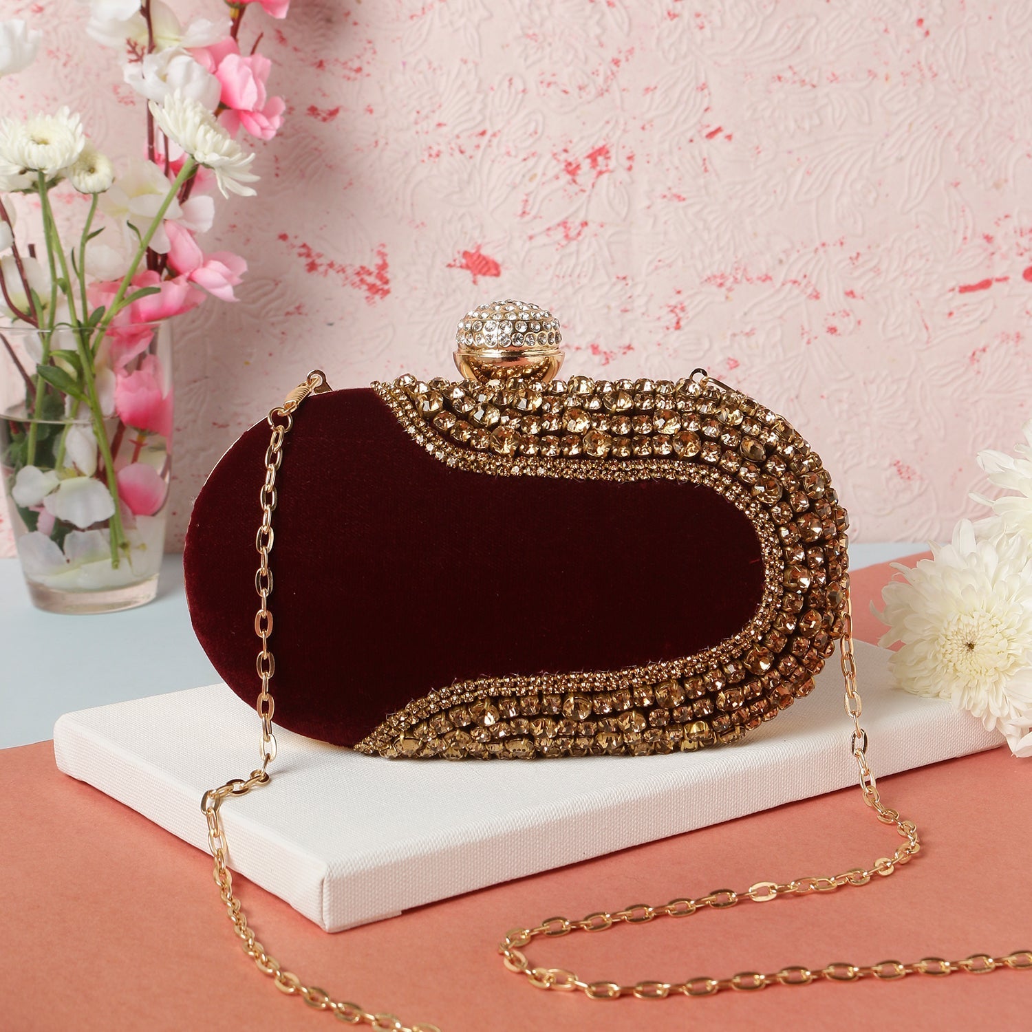 Maroon Ovel Clutch For Casual Use