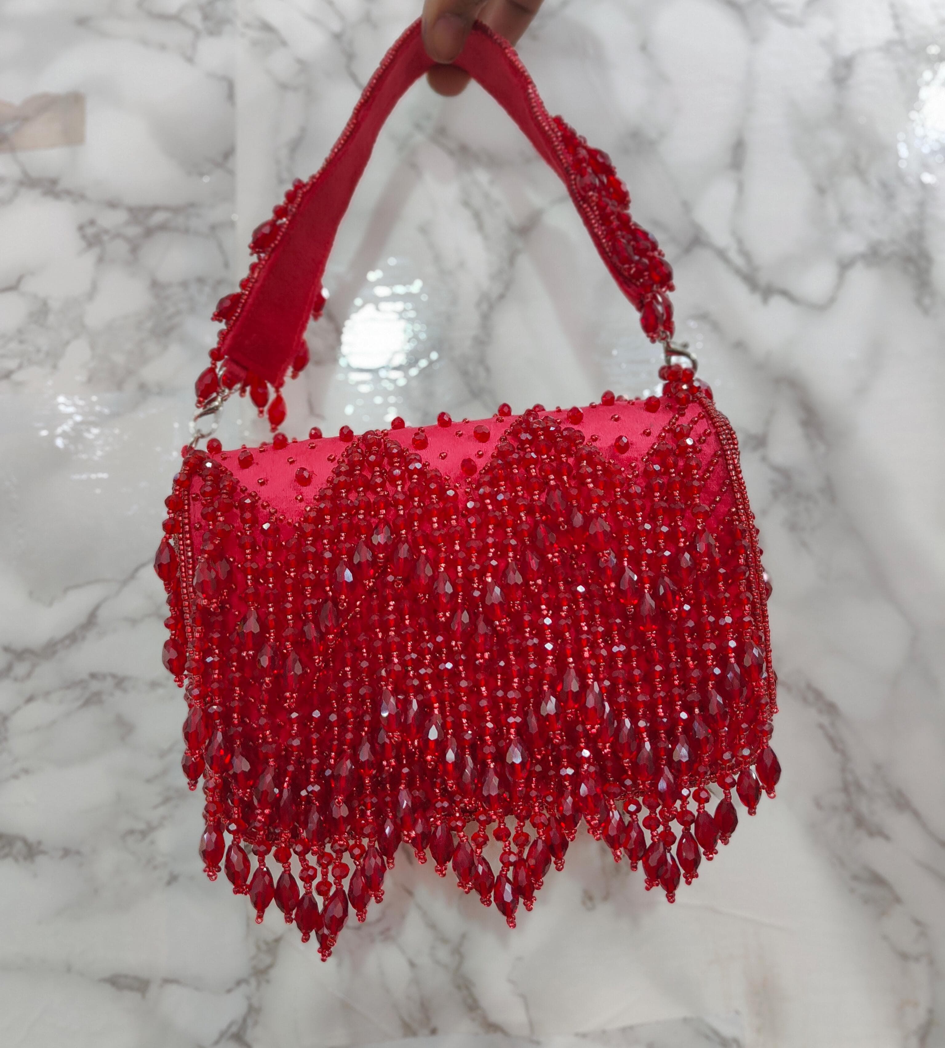 Red Crystal Flap Bag