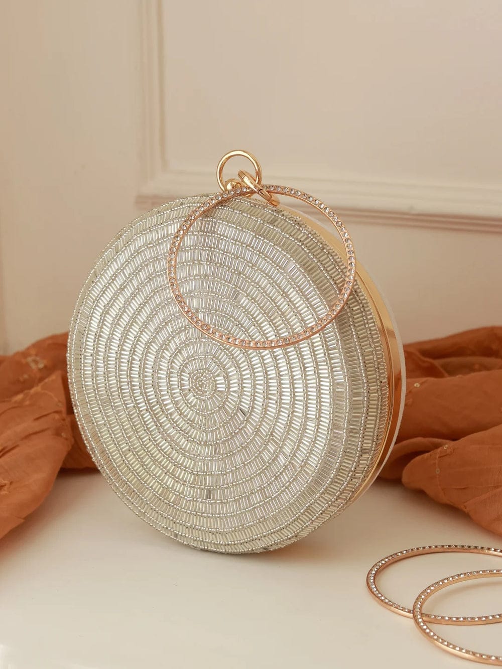 Silver Embroidered Clutch