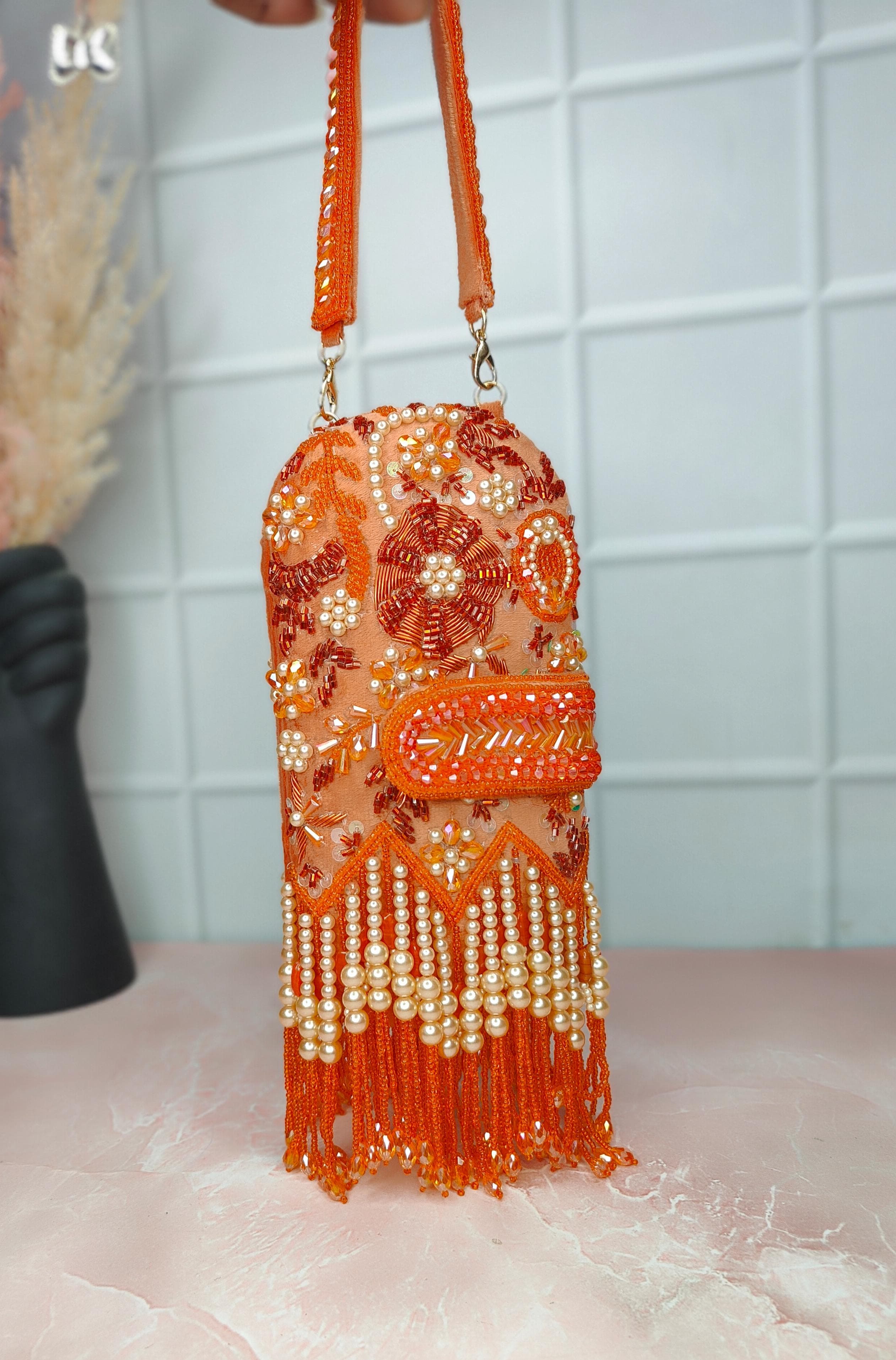 Orange Embroidered Clutch