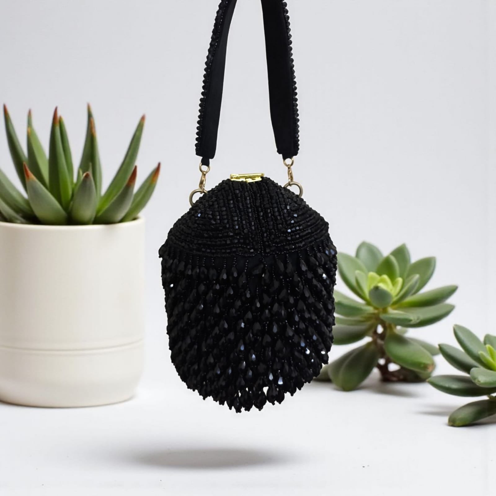 Black Bucket Crystal Clutch