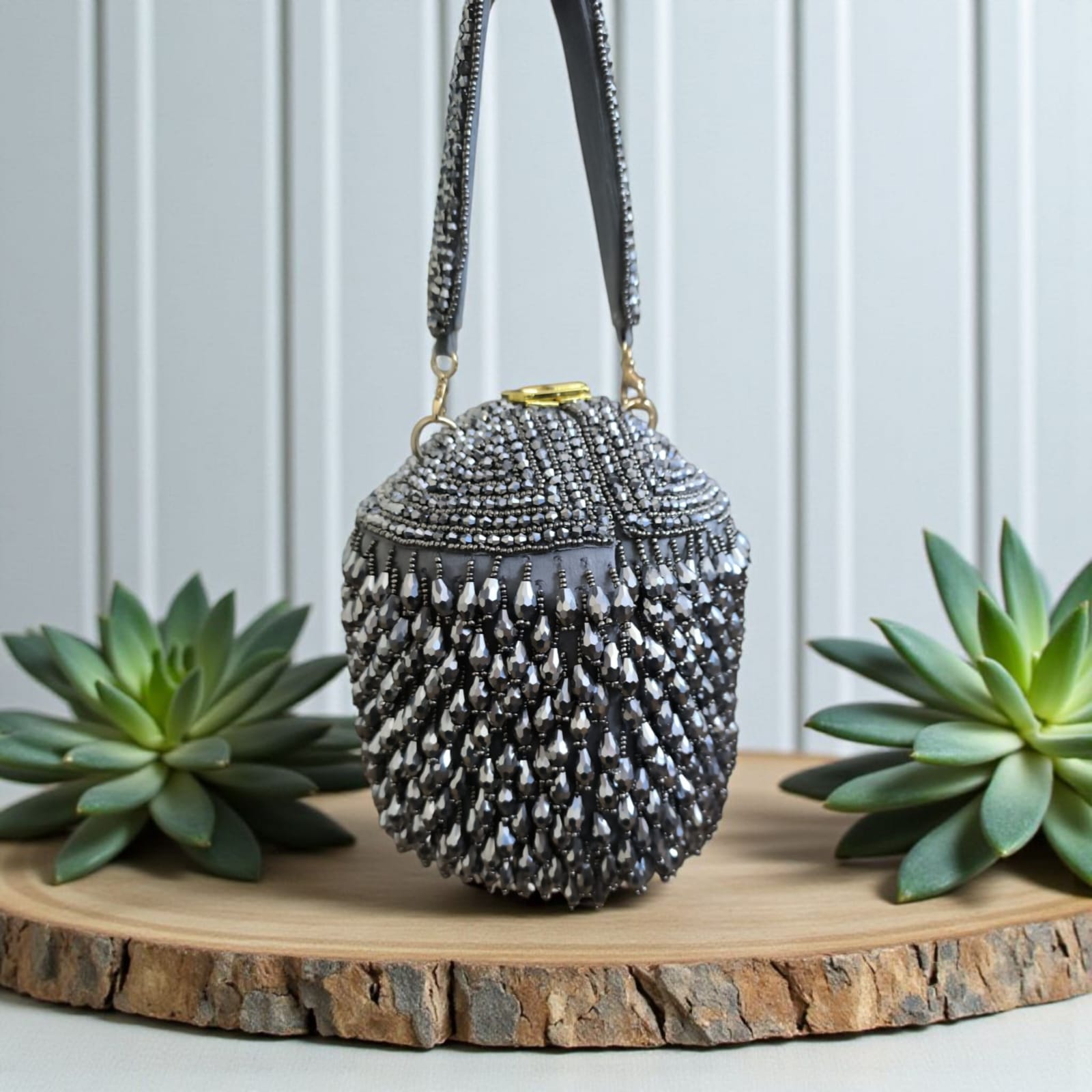 Gray Bucket Crystal Clutch