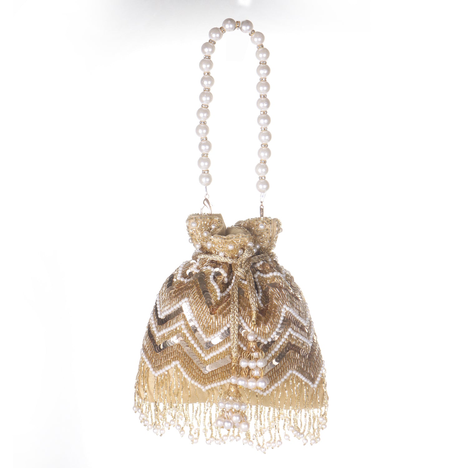 gold tassel sequins design potli