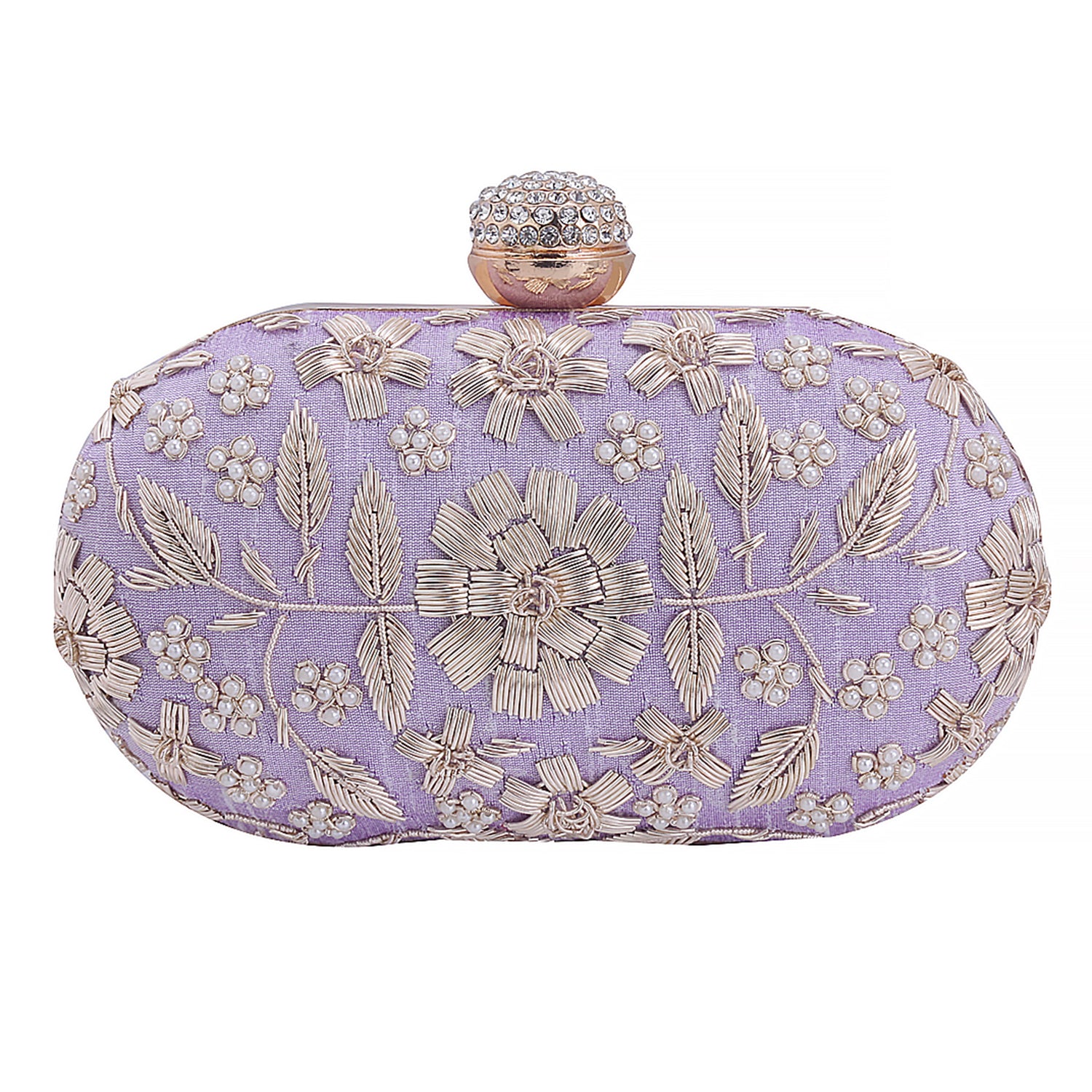 handmade embroidery lilac oval clutch