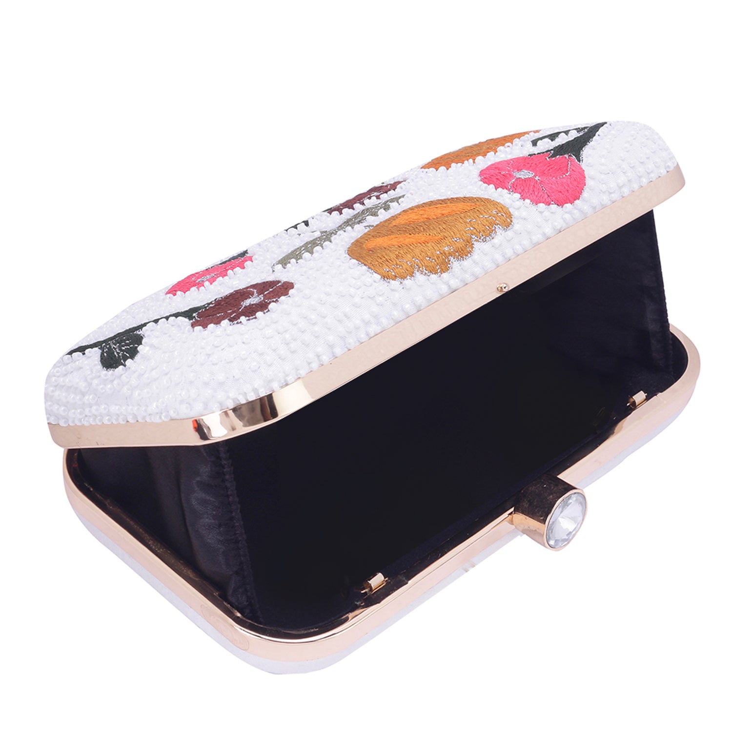 white embroidered clutch