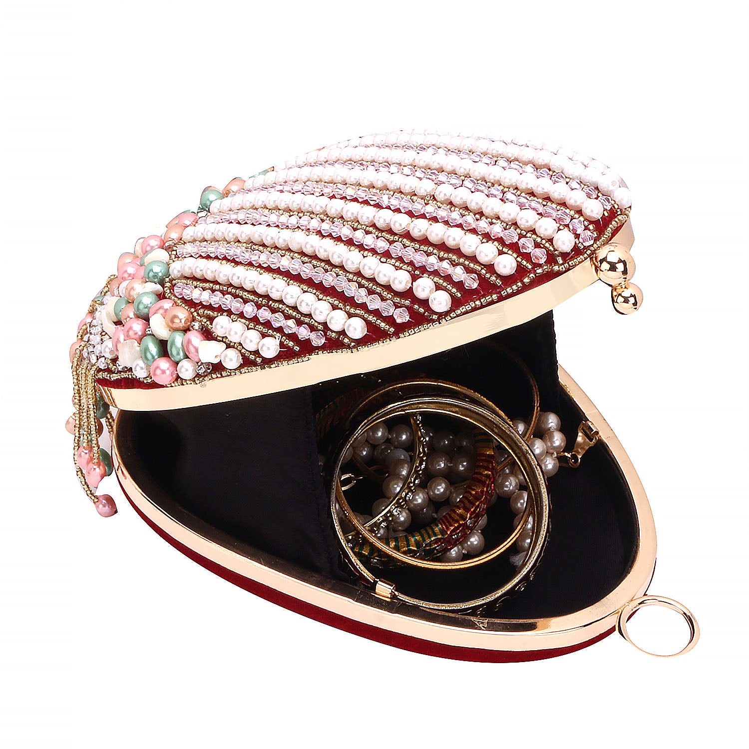 almond shape tassel embroidery clutch