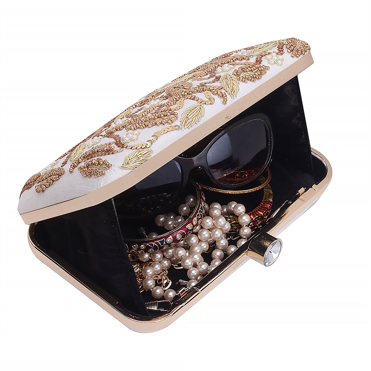 Embroidered Box Clutch For Casual Use