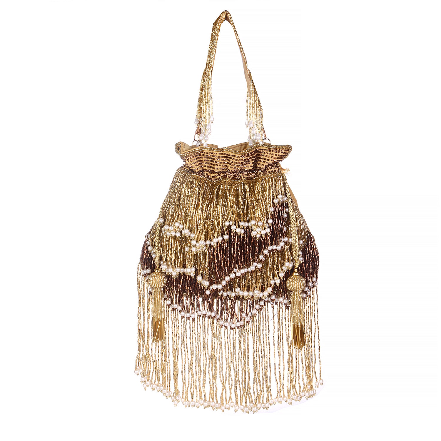 Long Fringes Golden Designer Potli Bag