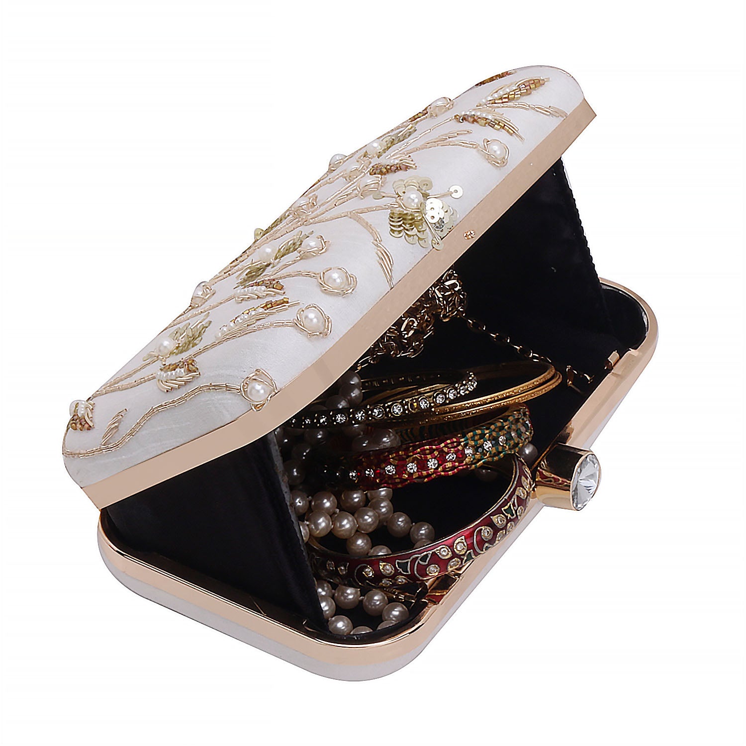 leaf design embroidery clutch