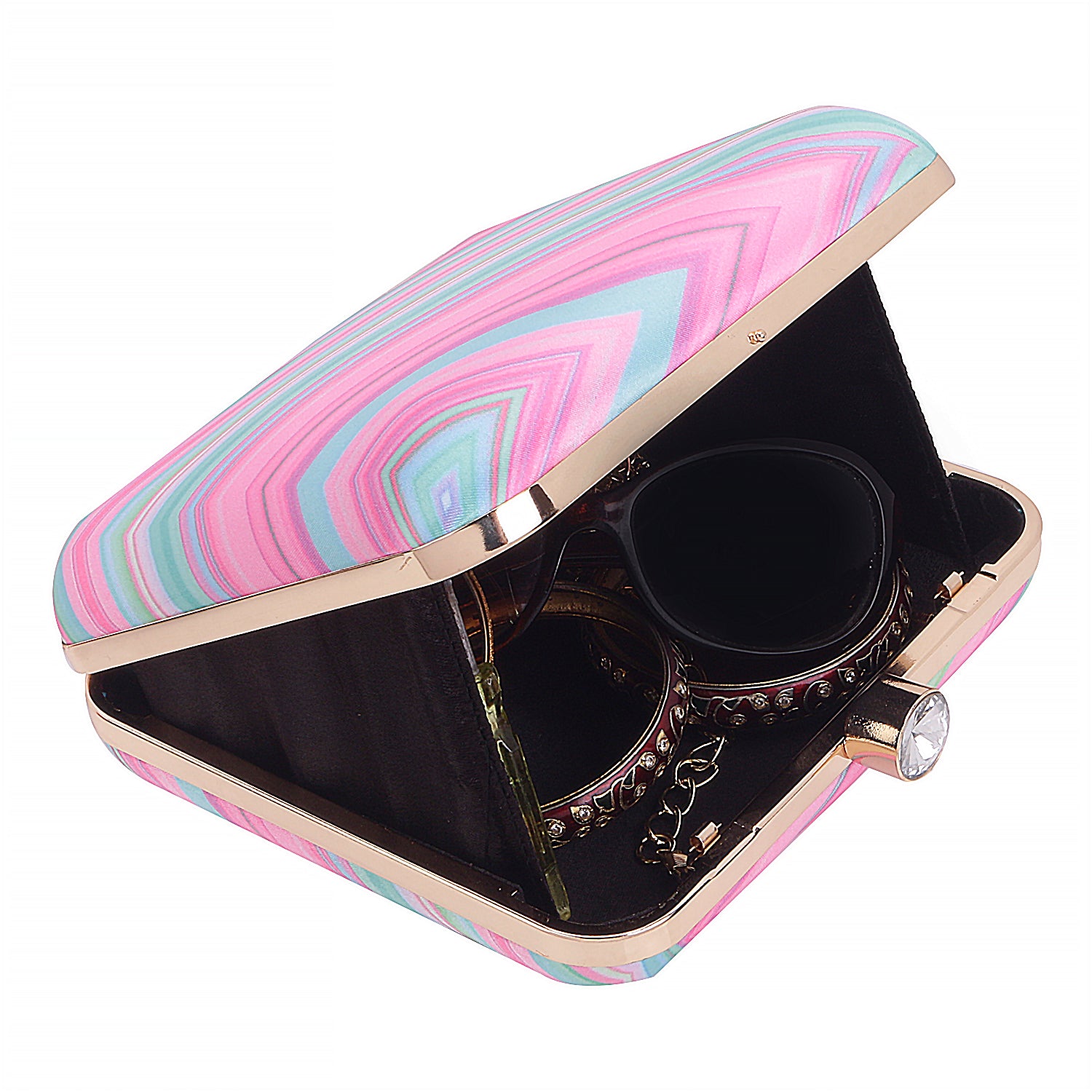 Striped Pattern Colorful Printed Box Clutch