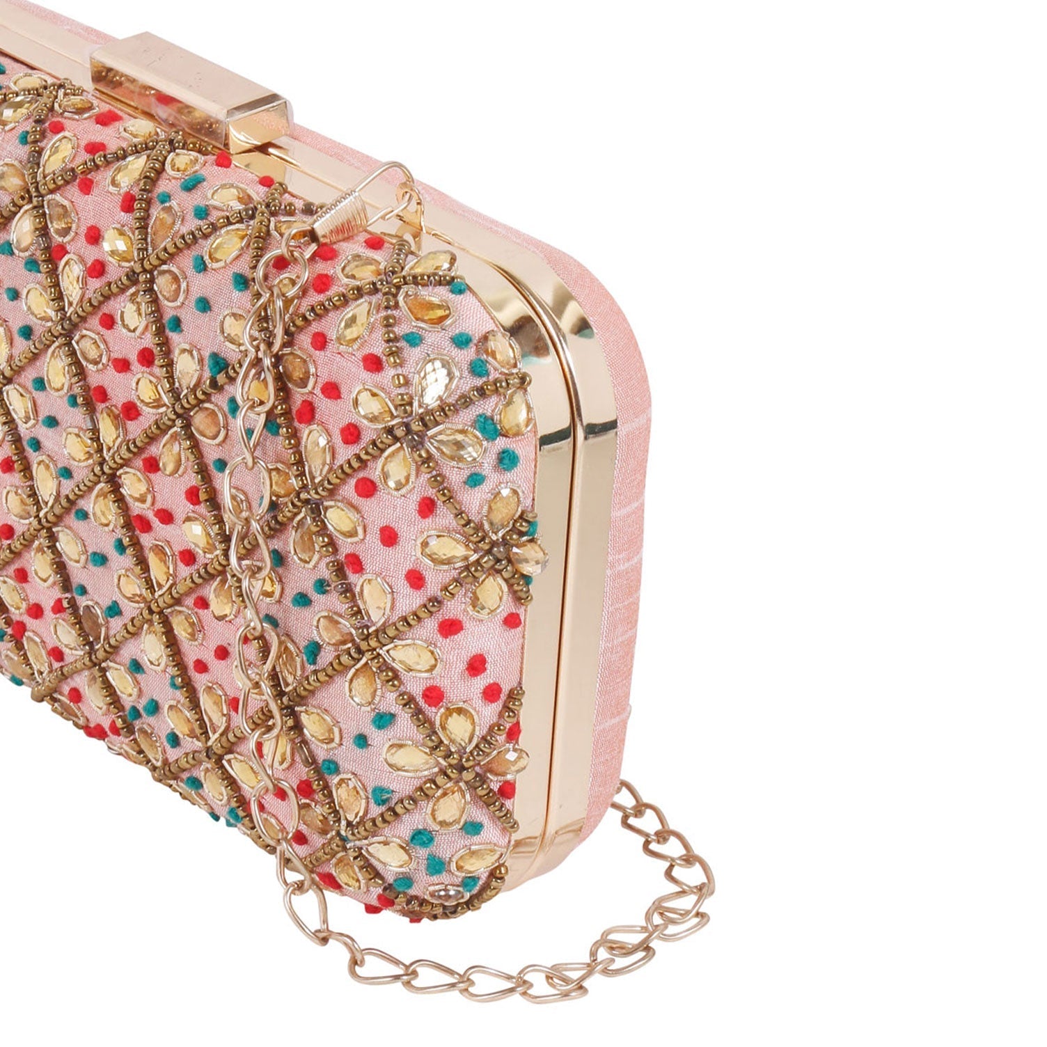 Embroidery Peach Clutch Bag For Women & Girls