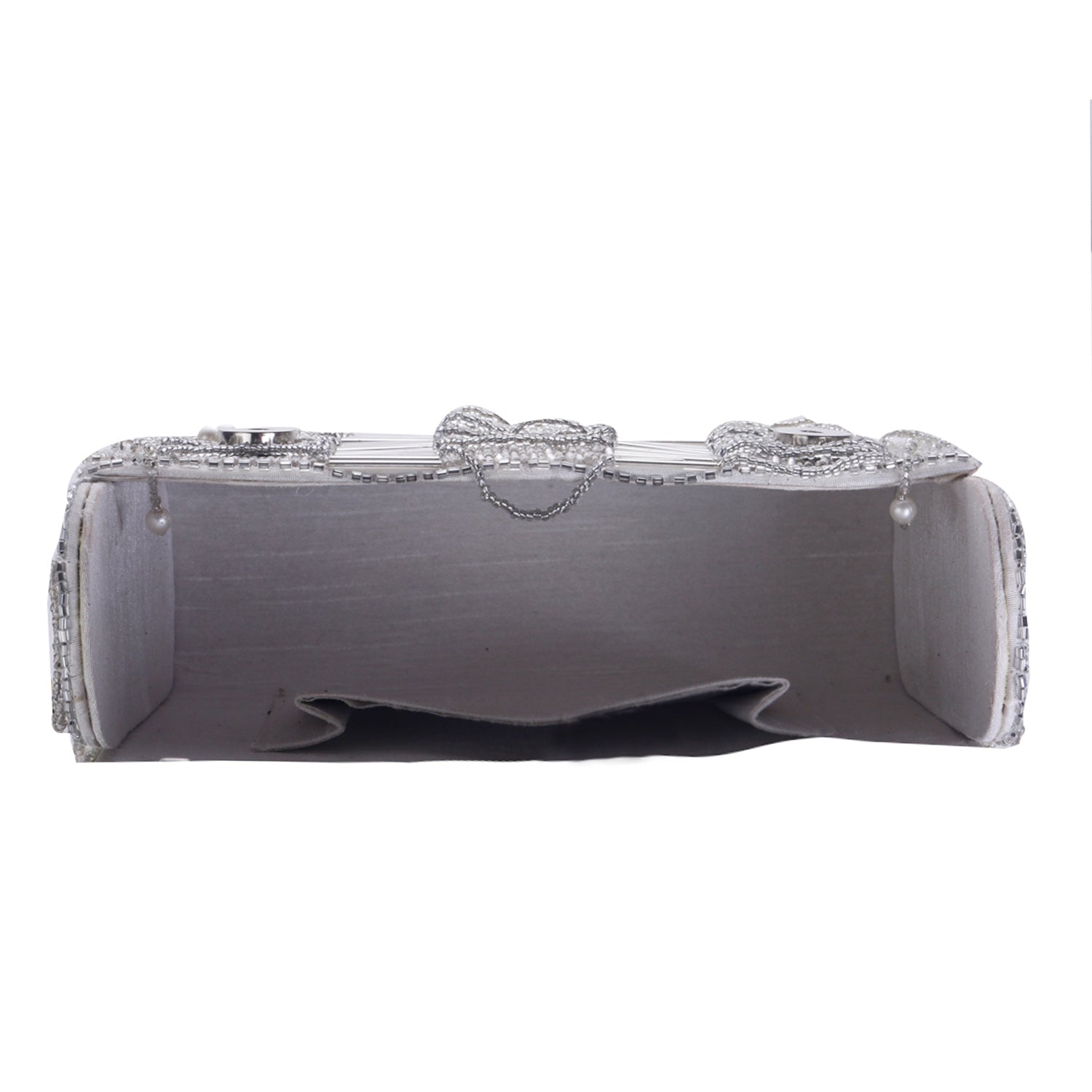 trendy silver flap clutch