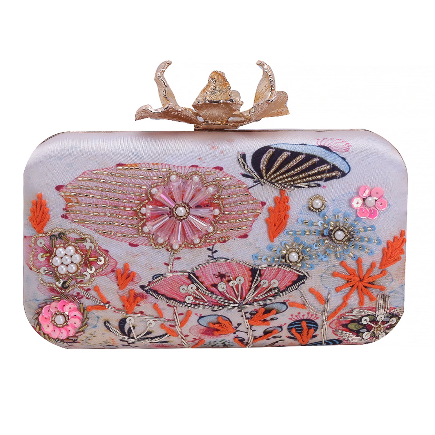 handmade printed embroidered clutch