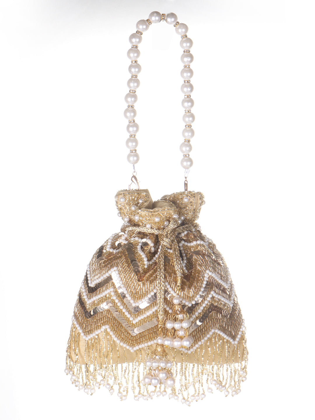 gold tassel sequins design potli