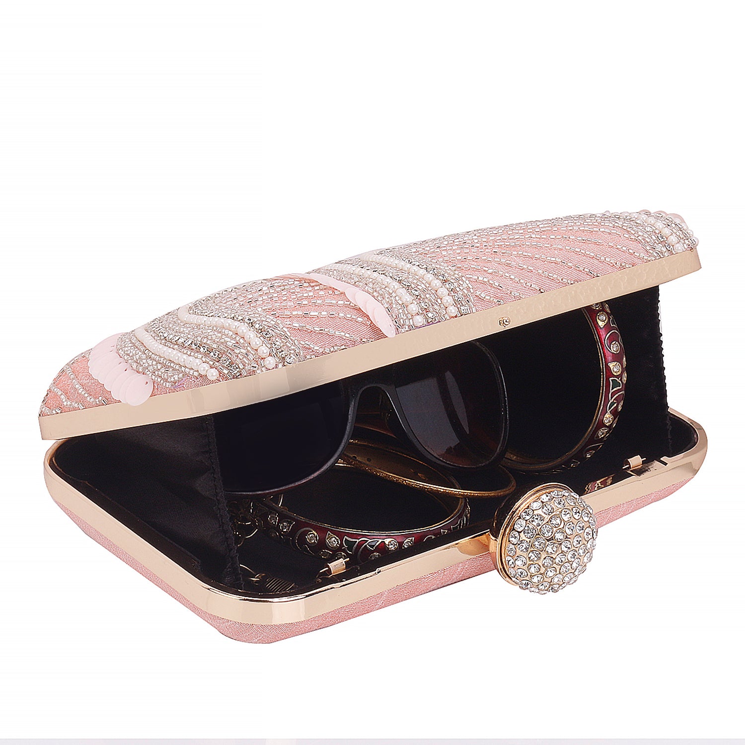 Swisni peach embroidered clutch