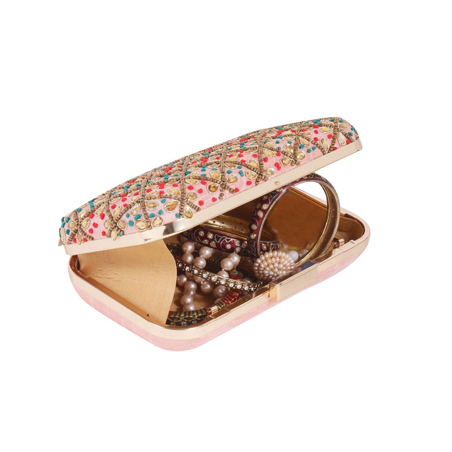 Embroidery Peach Clutch Bag For Women & Girls