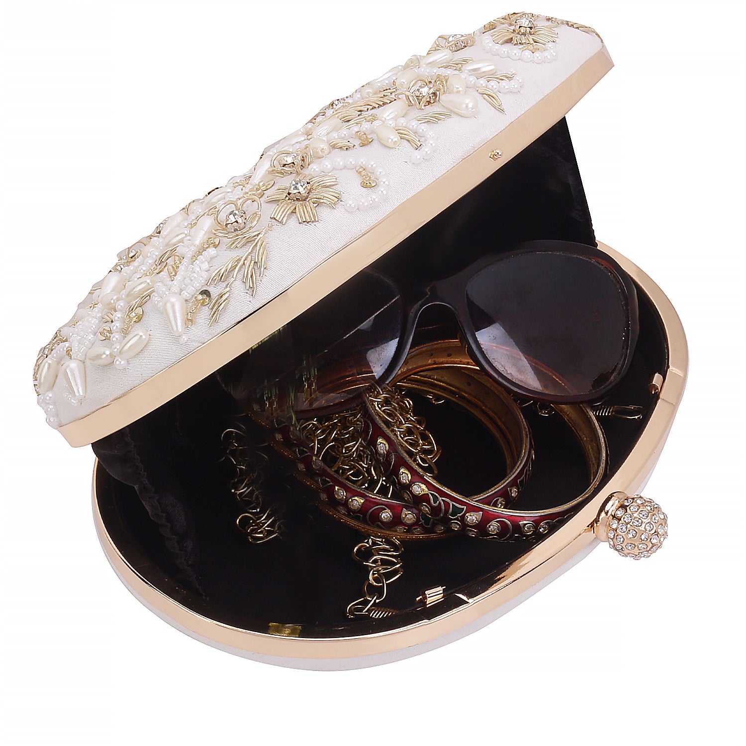 Handcrafted Softy Design White Oval Shape Clutch