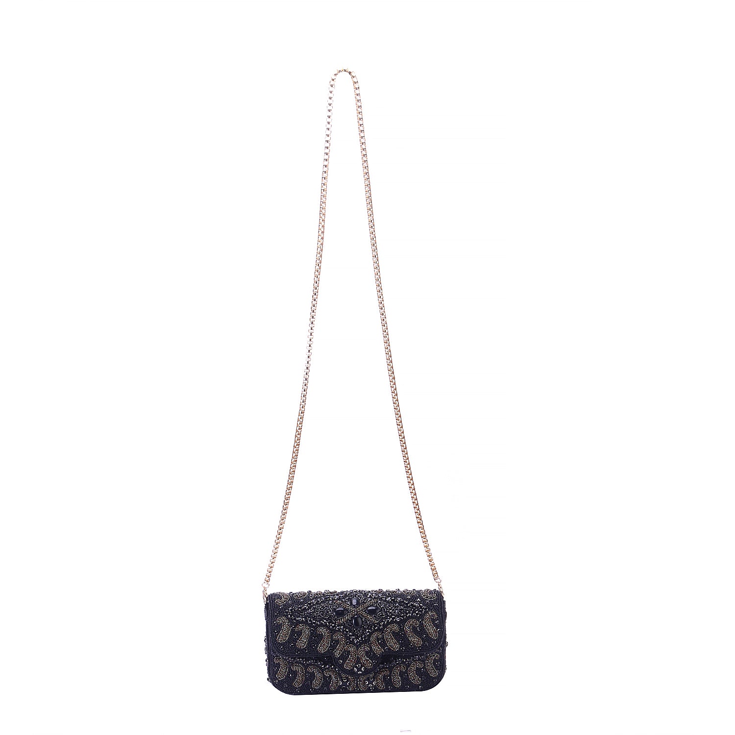 embellished balck flap clutch