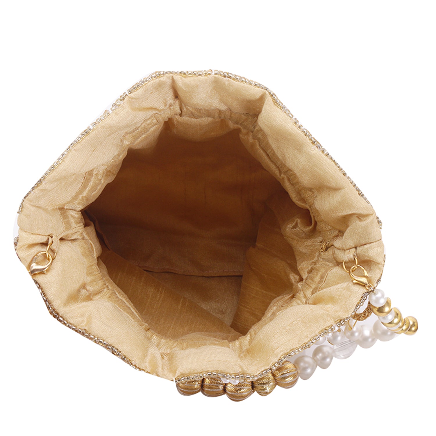 Golden mirror embroidered double side potli bag for bride