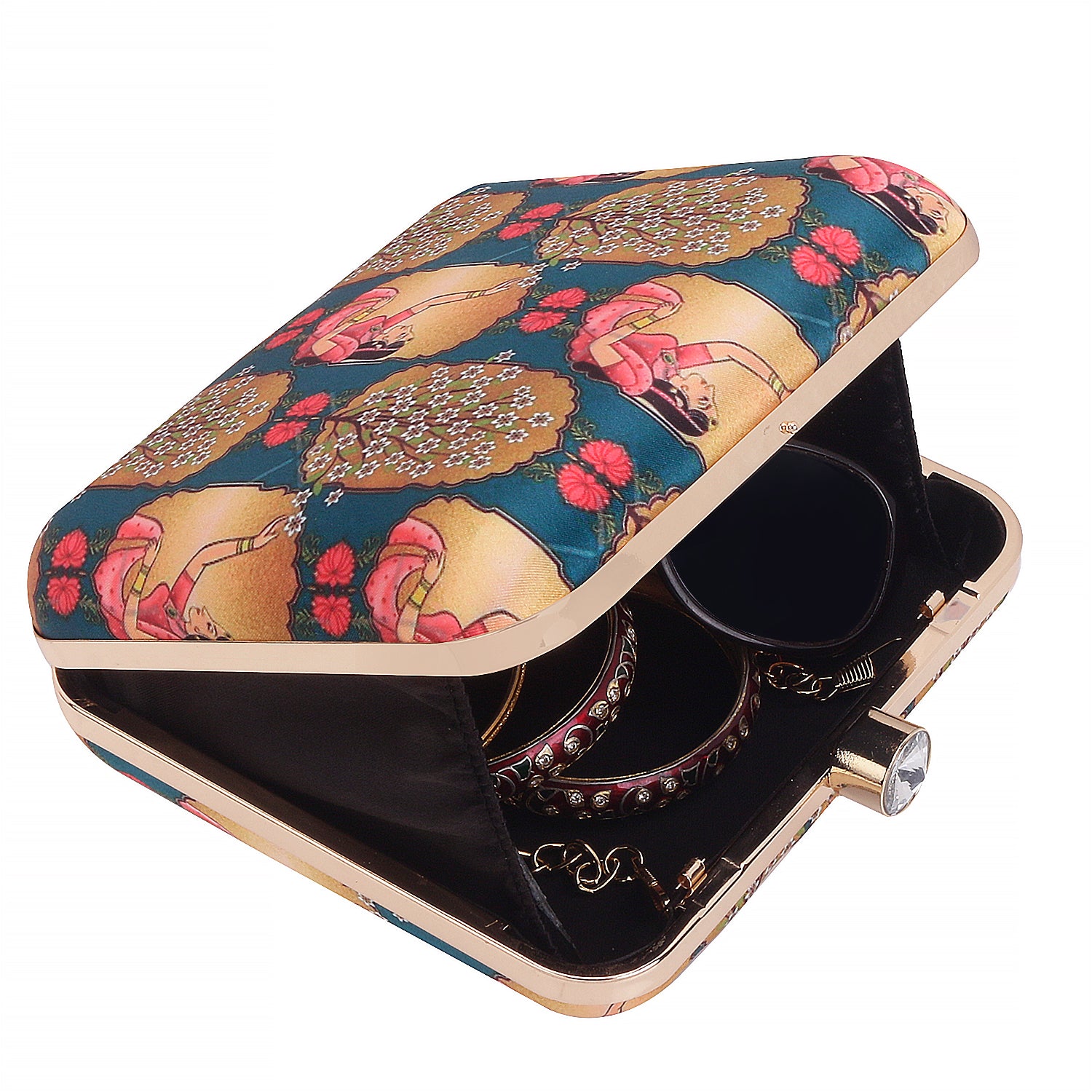 ethnic digital printed box clutch