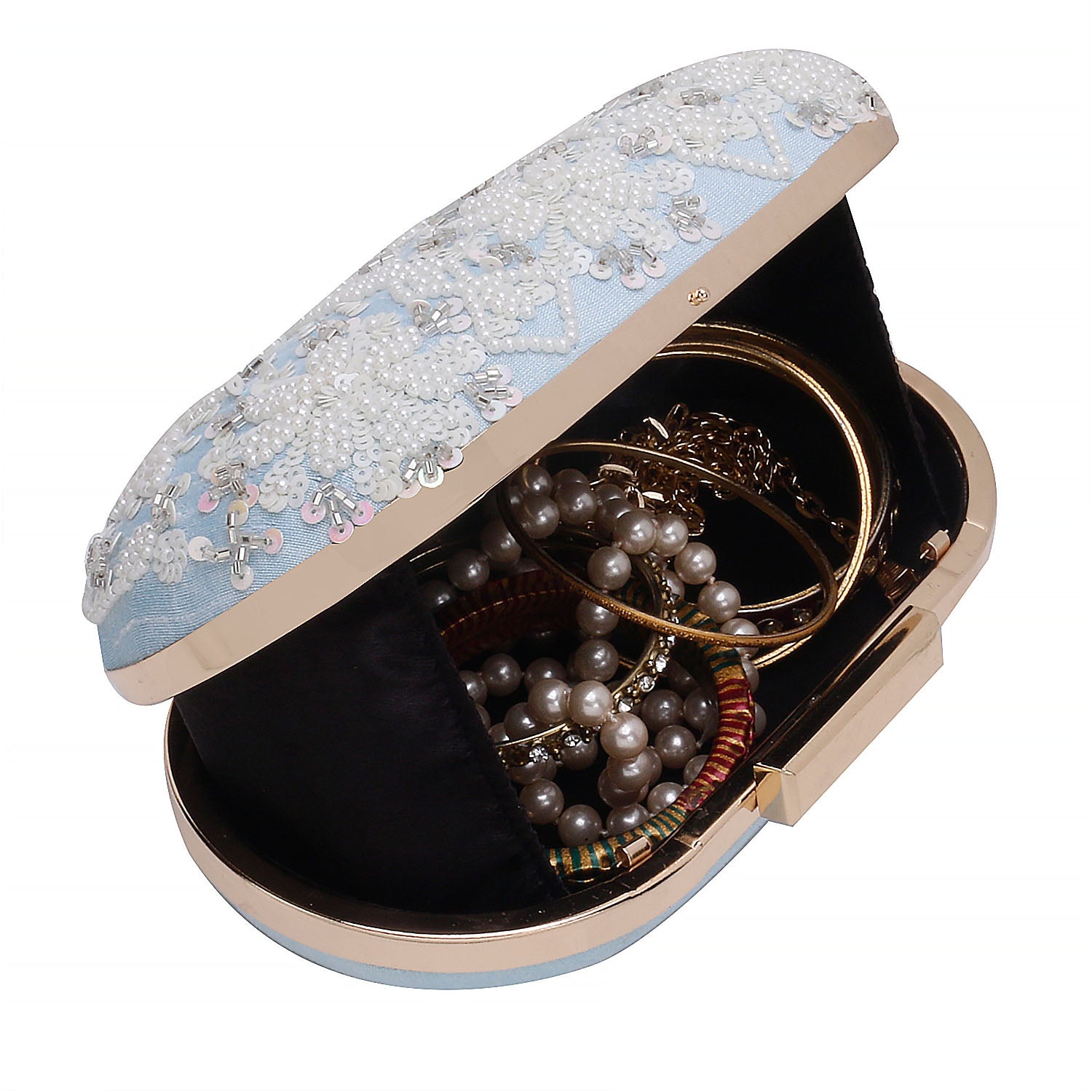 Sky Blue Ovel Clutch For Casual Use
